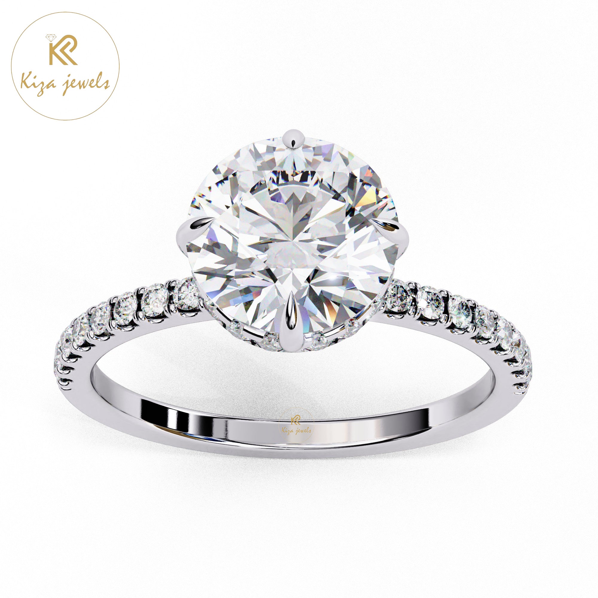 2.66 TDW Round Cut women's Diamond Halo Ring