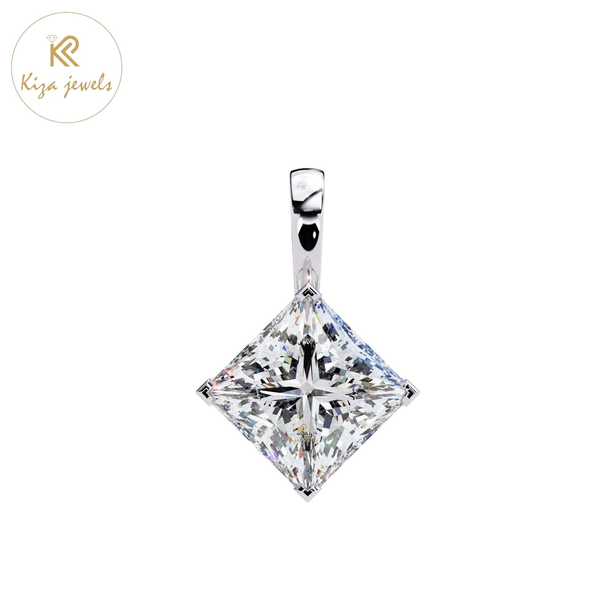 2.87 TDW Princess Cut Diamond Solitaire Pendant With Chain