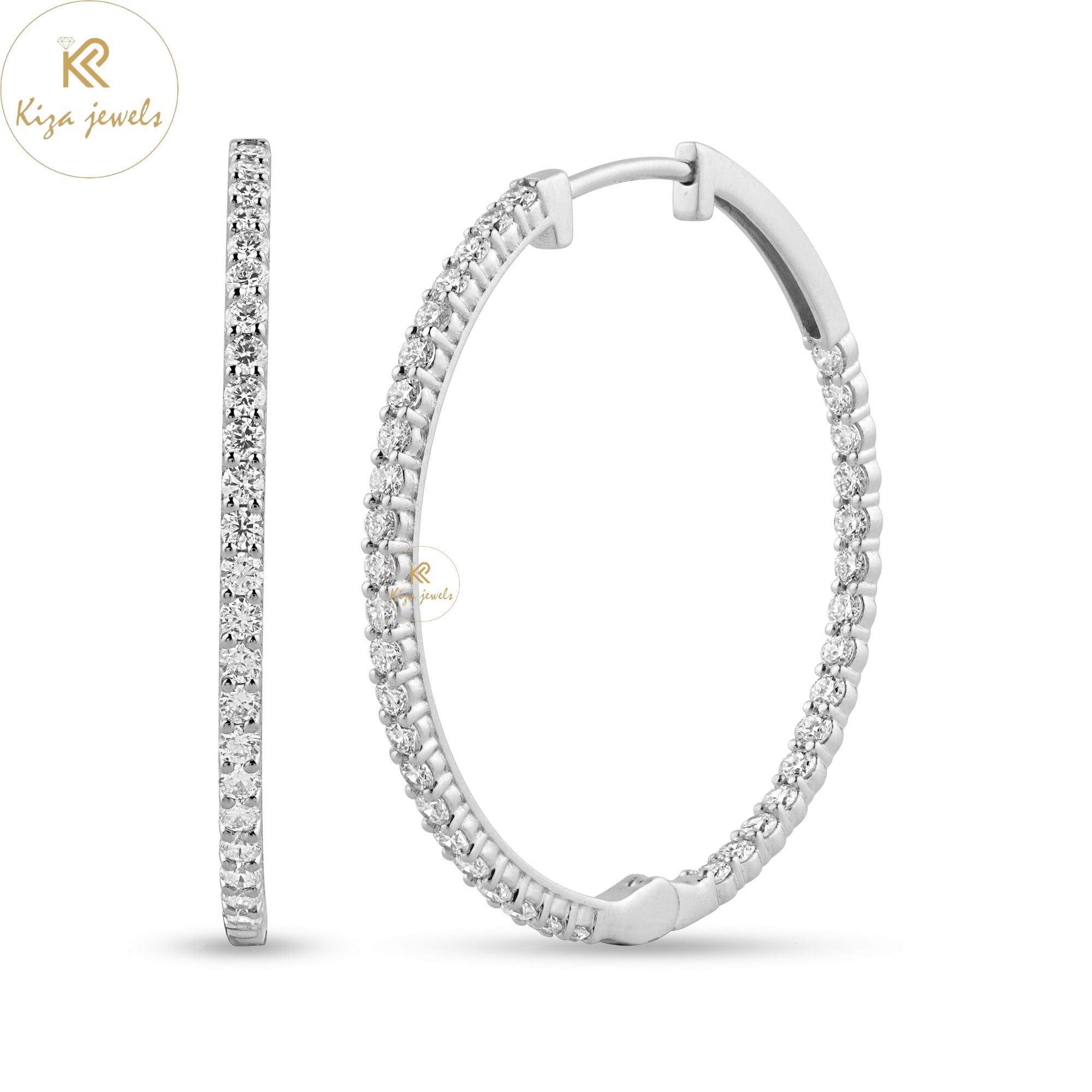 1.44 TDW Round Cut Diamond Hoop Earring