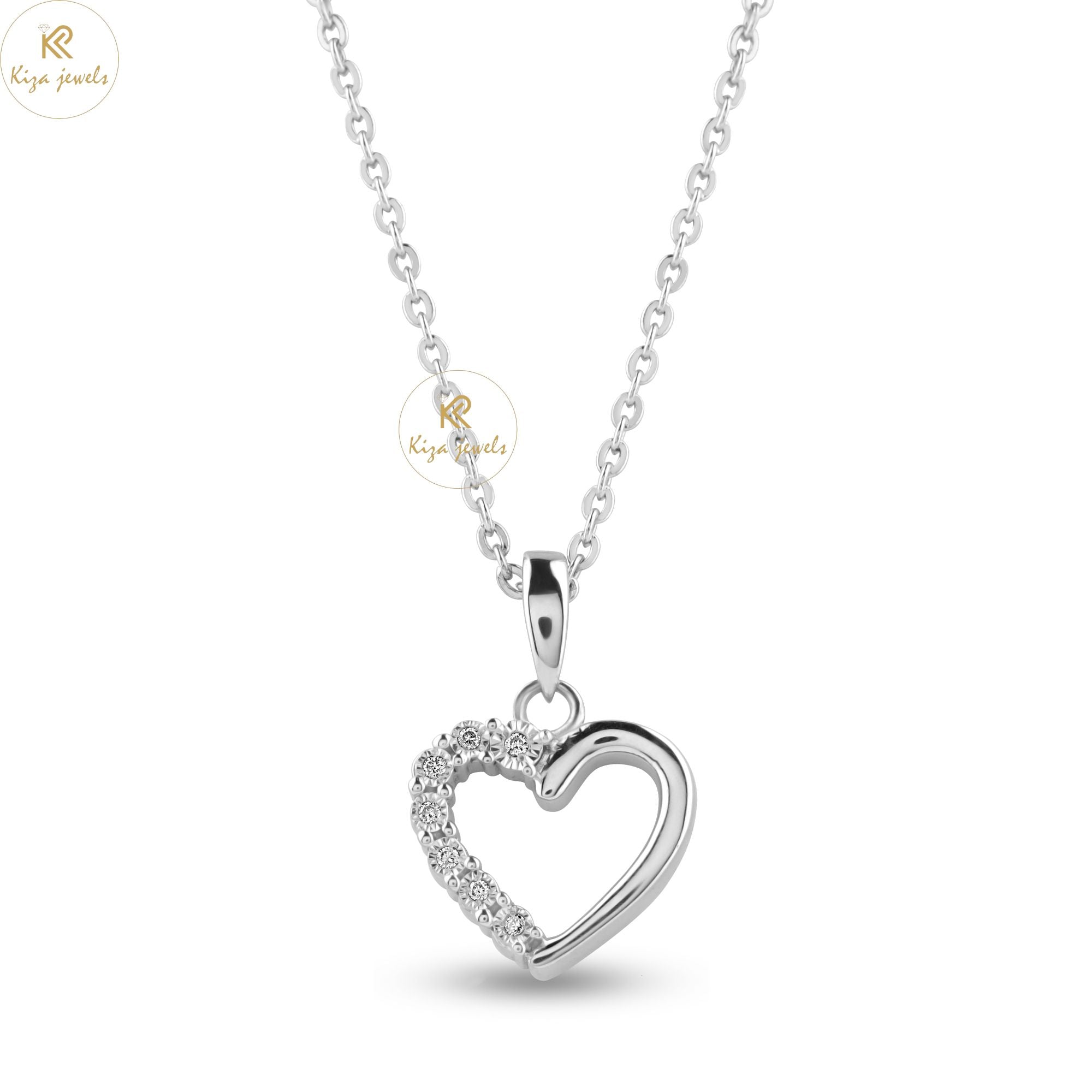 0.014 TDW Round Cut Diamond Heart Pendant With Chain