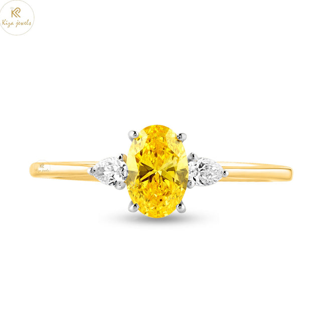 0.78 TDW Fancy Yellow Oval & Pear Cut Women's Three Stone Diamond Ring