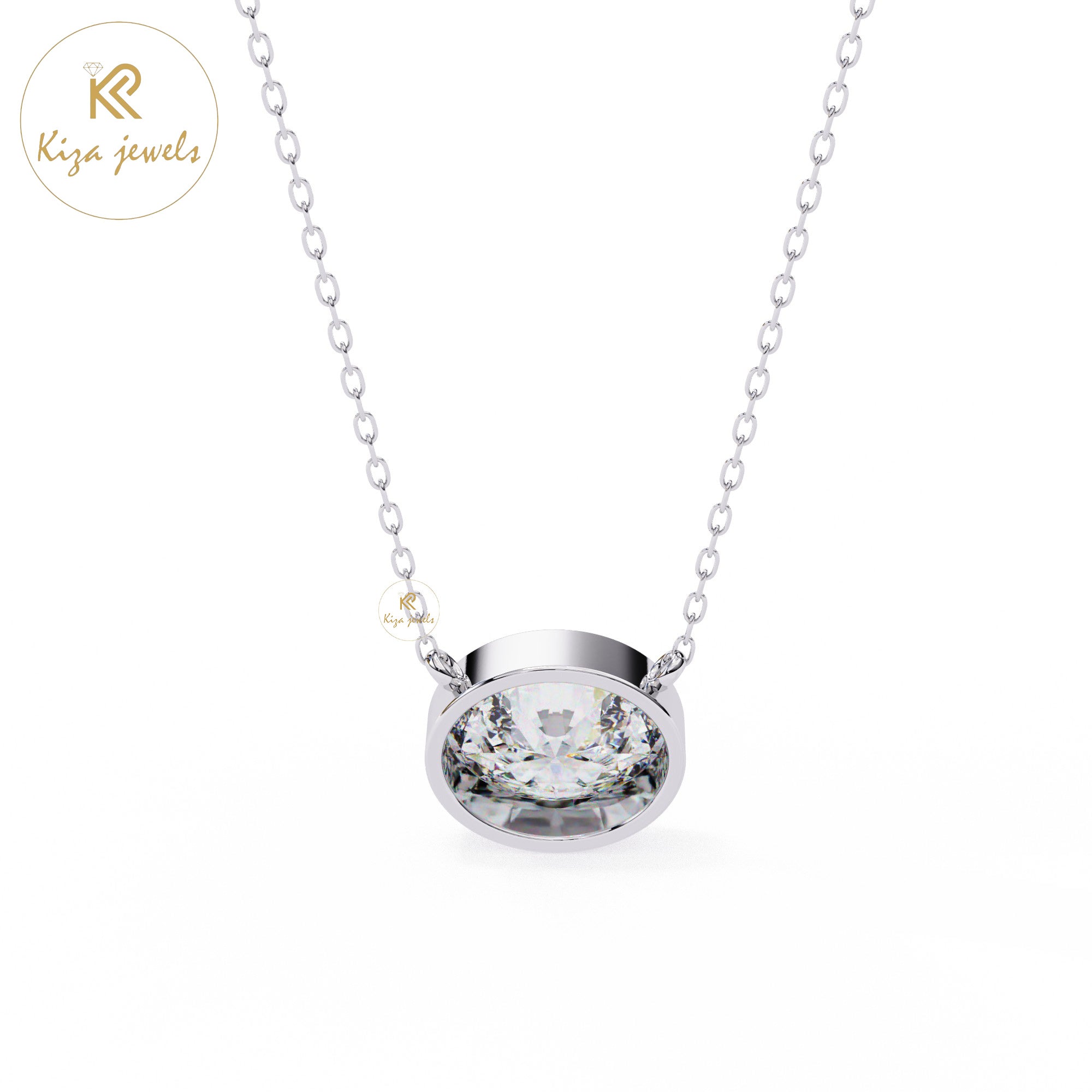 0.76 TDW Oval Cut Diamond Solitaire Pendant With Chain