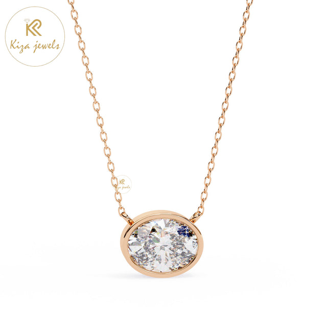 0.76 TDW Oval Cut Diamond Solitaire Pendant With Chain