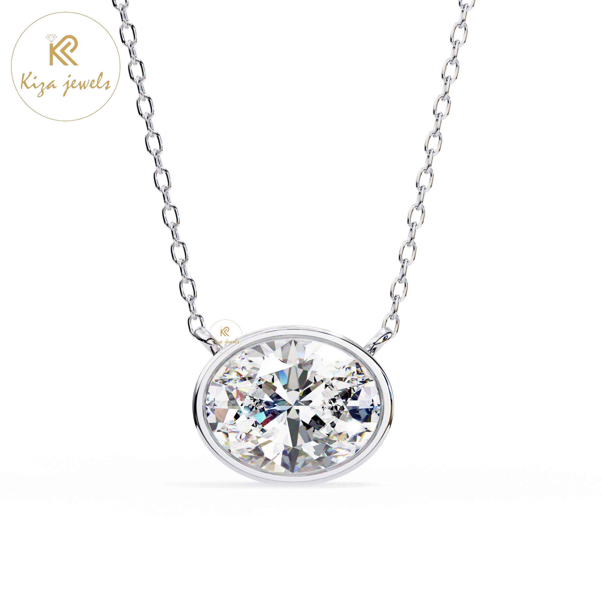 0.76 TDW Oval Cut Diamond Solitaire Pendant With Chain