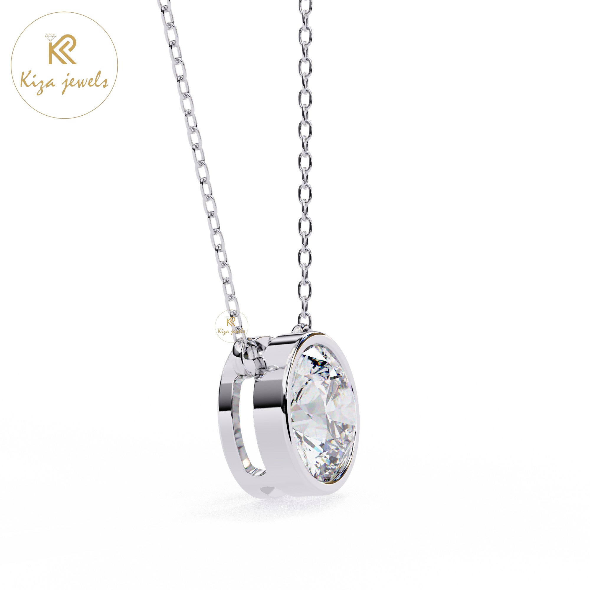 0.84 TDW Round Cut Diamond Solitaire Pendant With Chain