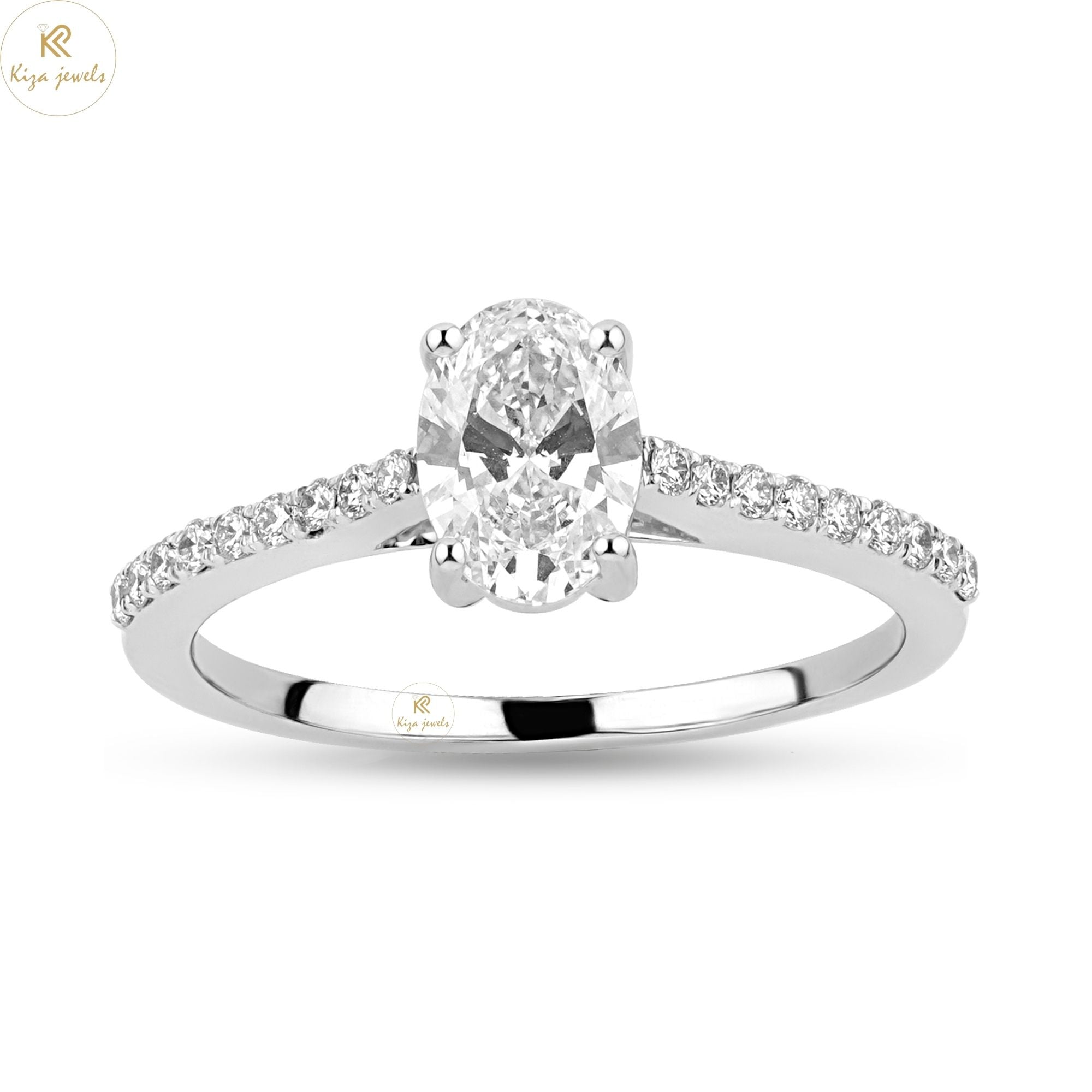 1.28 TDW Oval and Round Cut Women's Engagement Diamond Ring