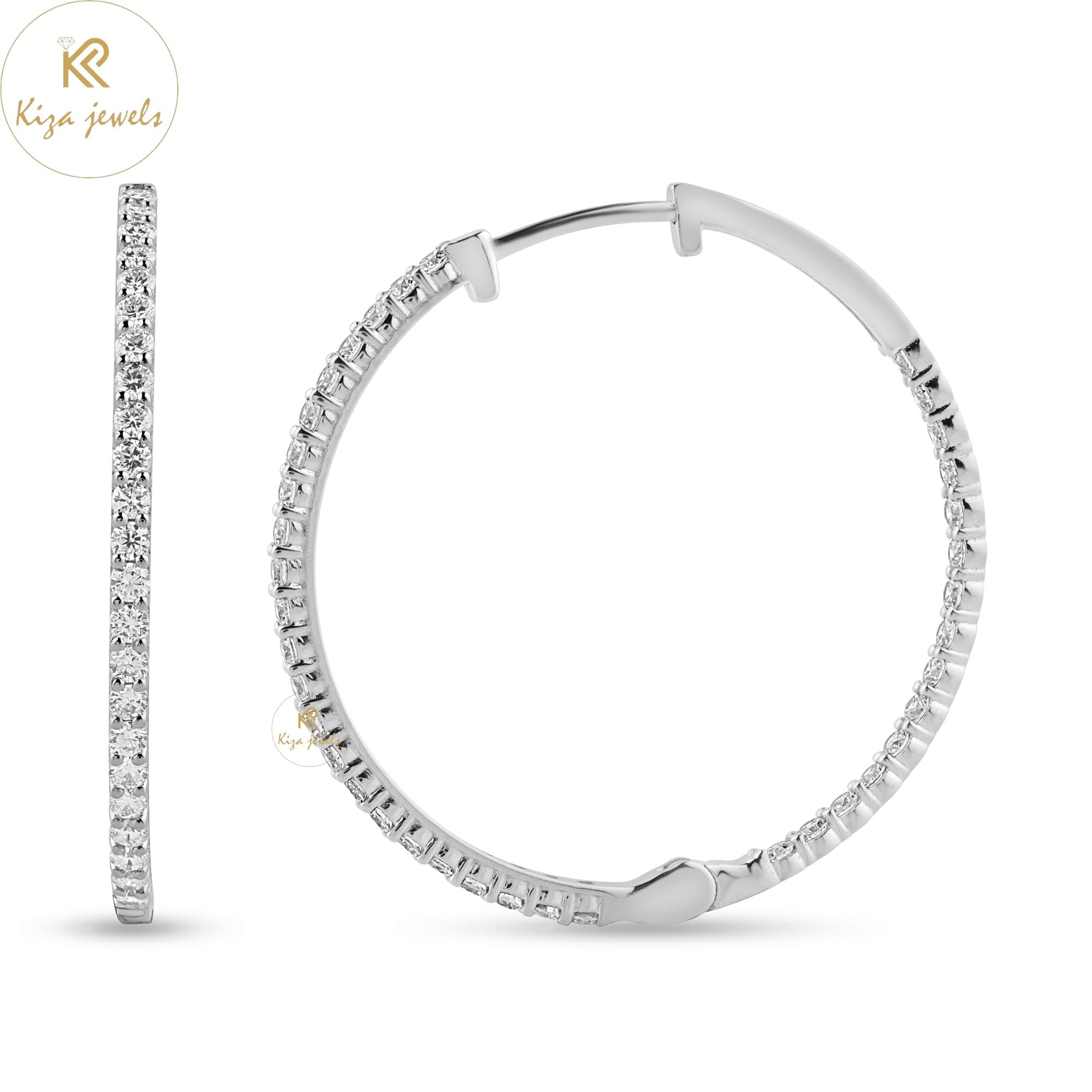 1.44 TDW Round Cut Diamond Hoop Earring