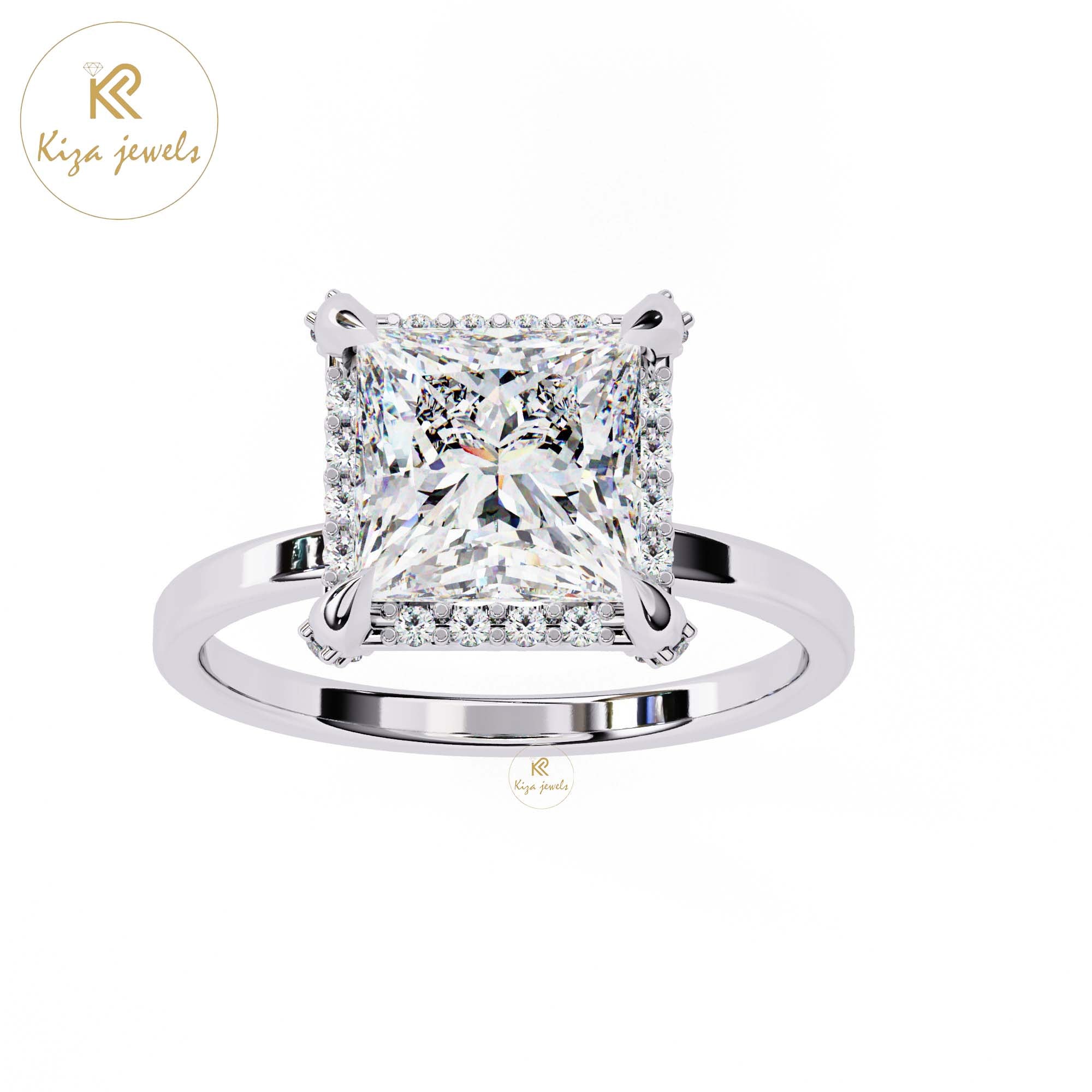 2.22 TDW Round & Princess Cut Women's Diamond Halo Ring