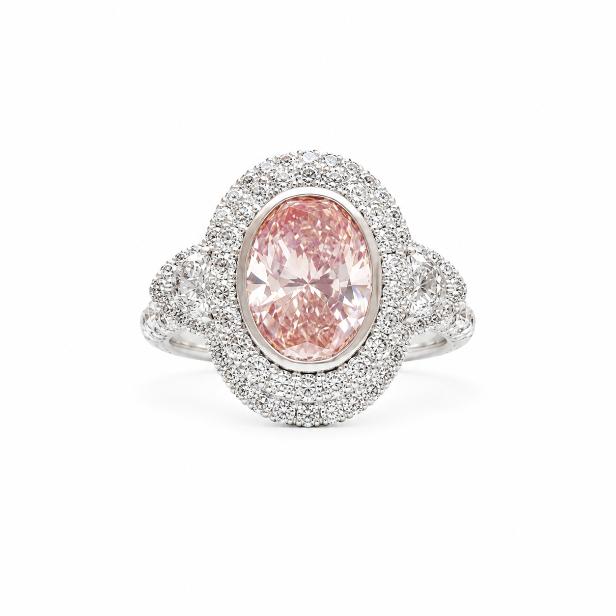 Oval Pink Lab Grown Diamond Halo Ring in 925 Sterling Silver | Vintage Engagement Ring