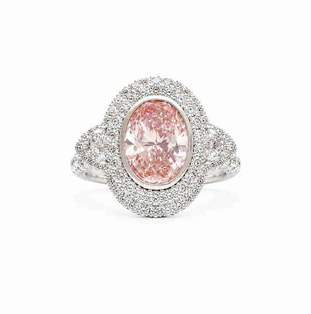 Oval Pink Lab Grown Diamond Halo Ring in 925 Sterling Silver | Vintage Engagement Ring