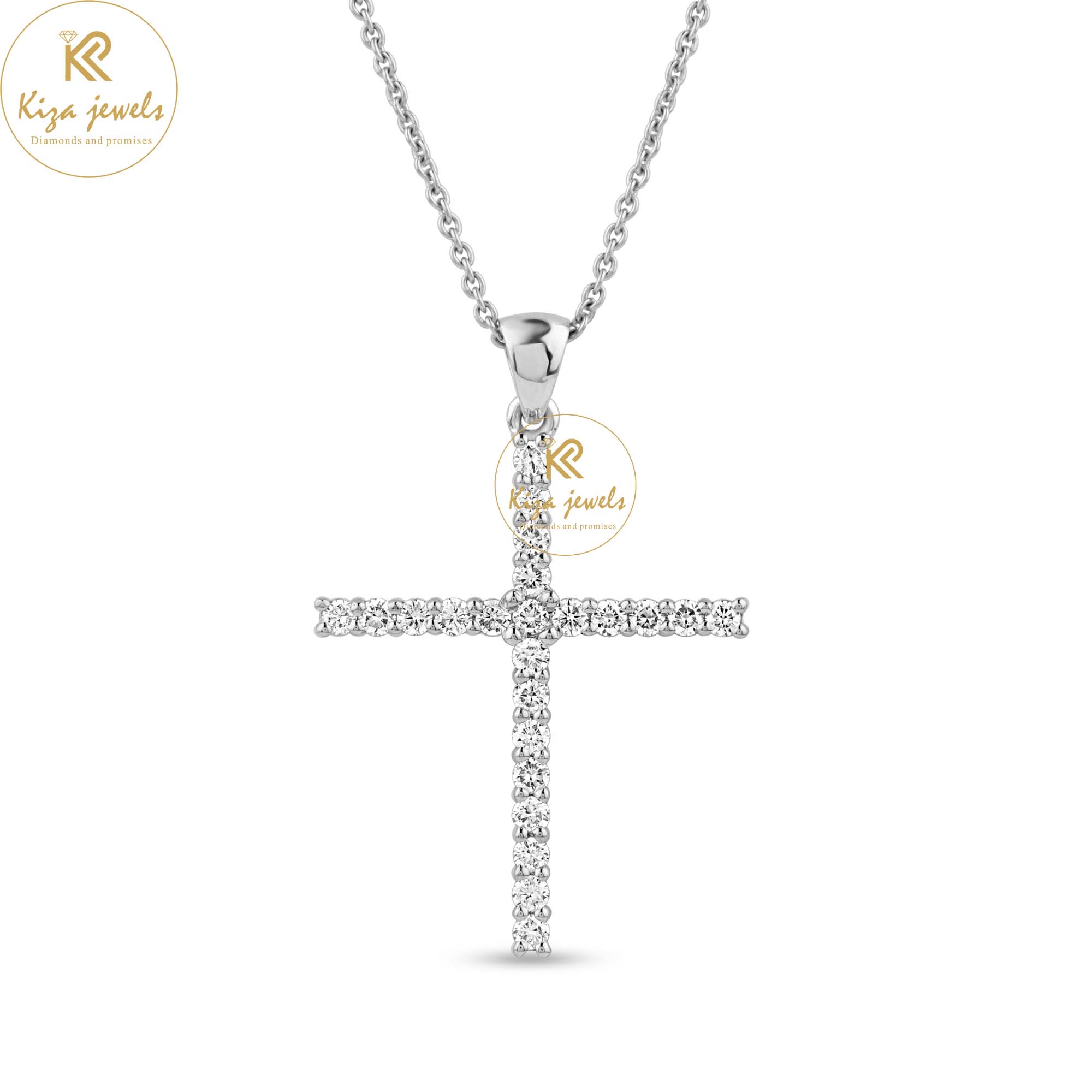 0.35 TDW Round Cut Diamond Cross Pendant With Chain