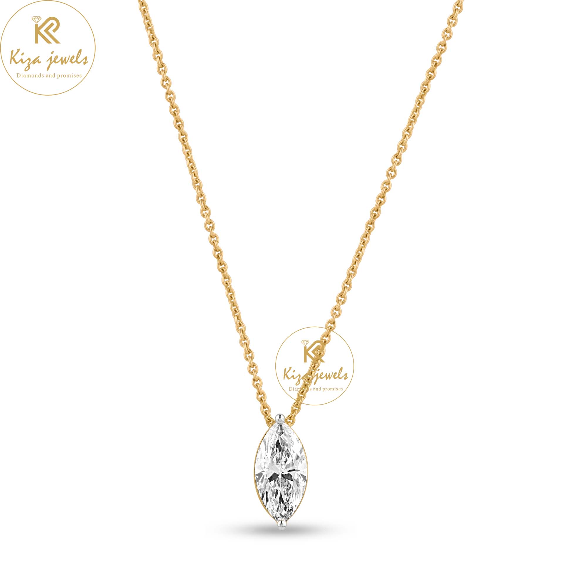 1.02 TDW Marquise Cut Diamond Solitaire Pendant With Chain