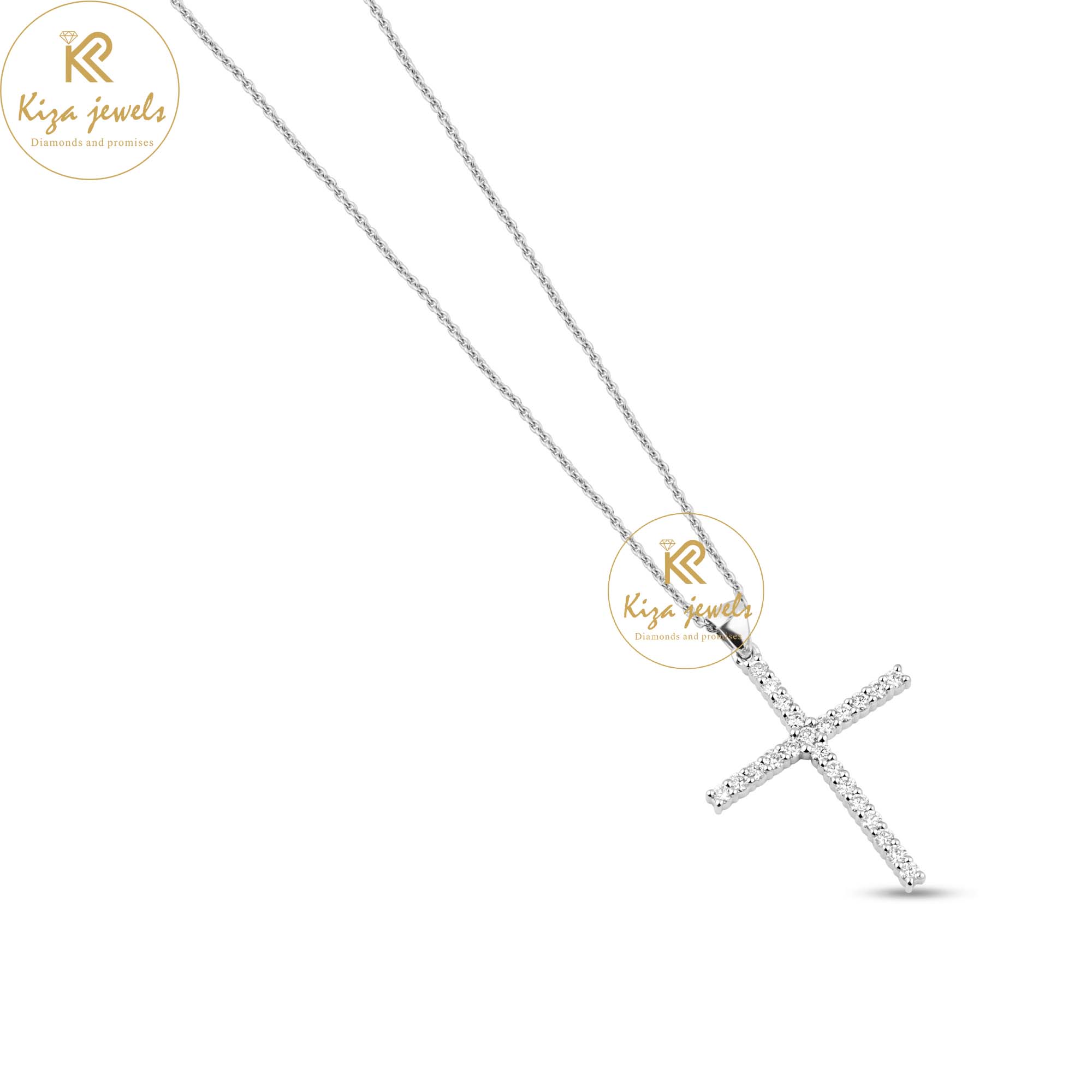 0.35 TDW Round Cut Diamond Cross Pendant With Chain