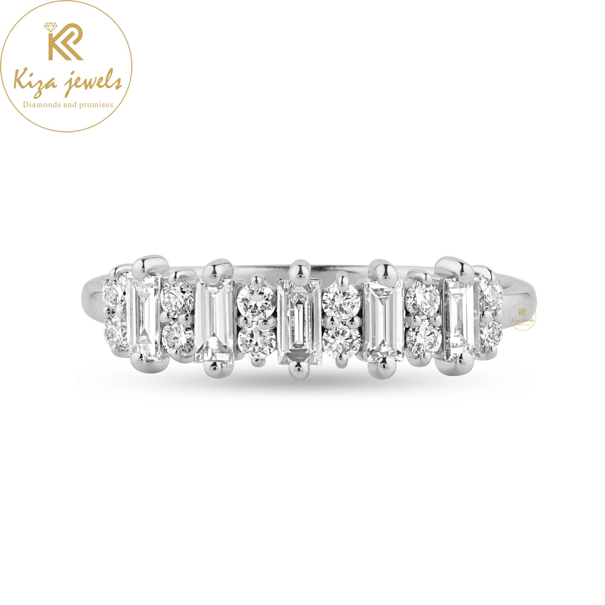 0.55 TDW Baguette & Round Cut Women's Diamond Band Ring