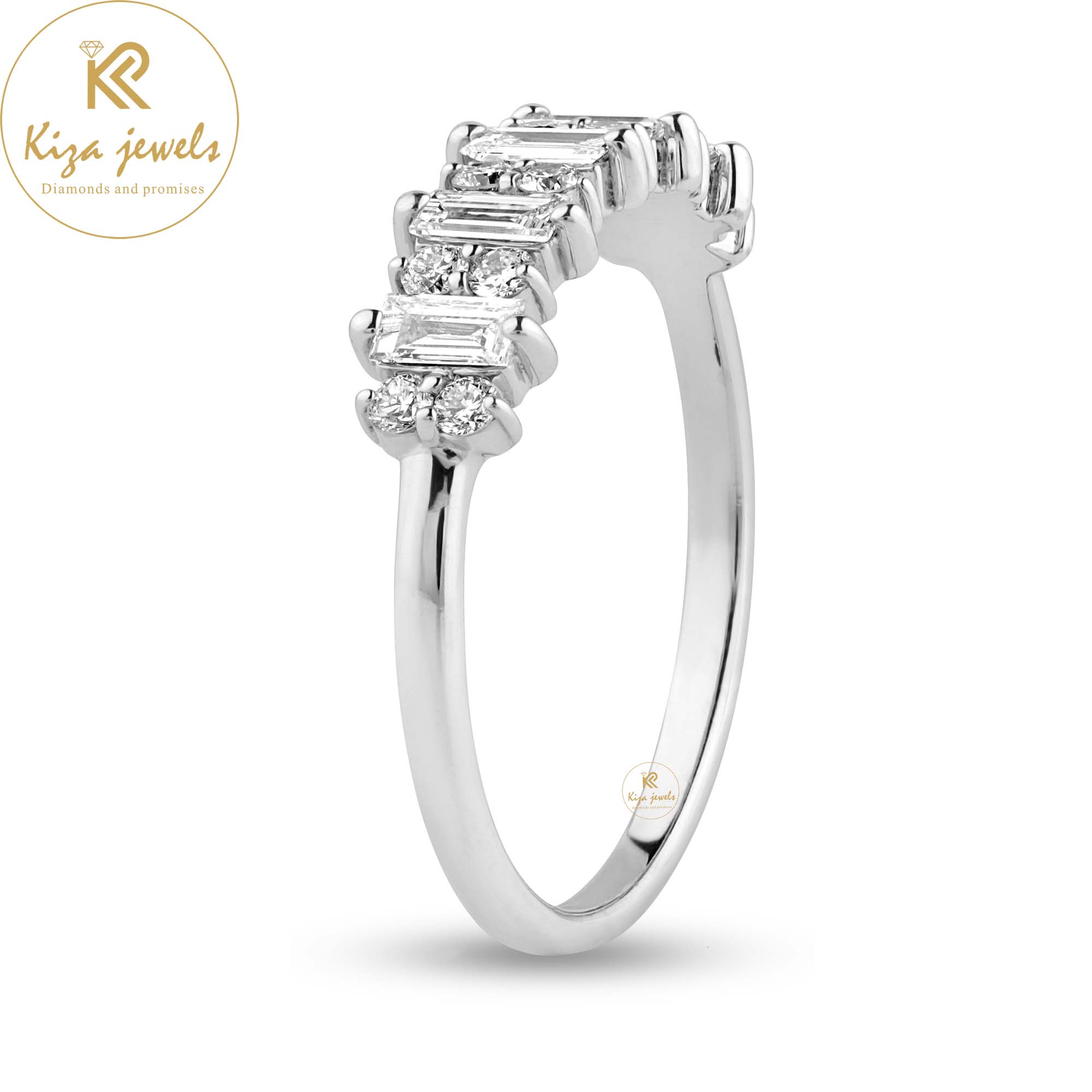 0.55 TDW Baguette & Round Cut Women's Diamond Band Ring