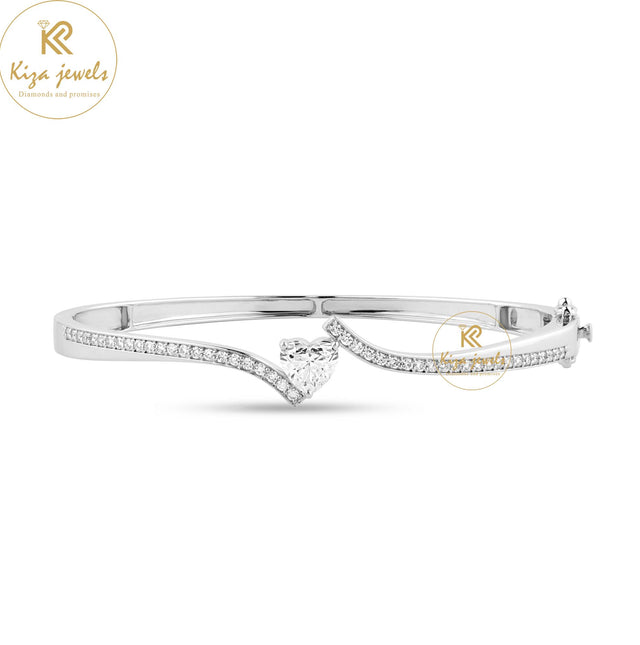 1.48 TDW Heart & Round Cut Diamond Bangle Bracelet