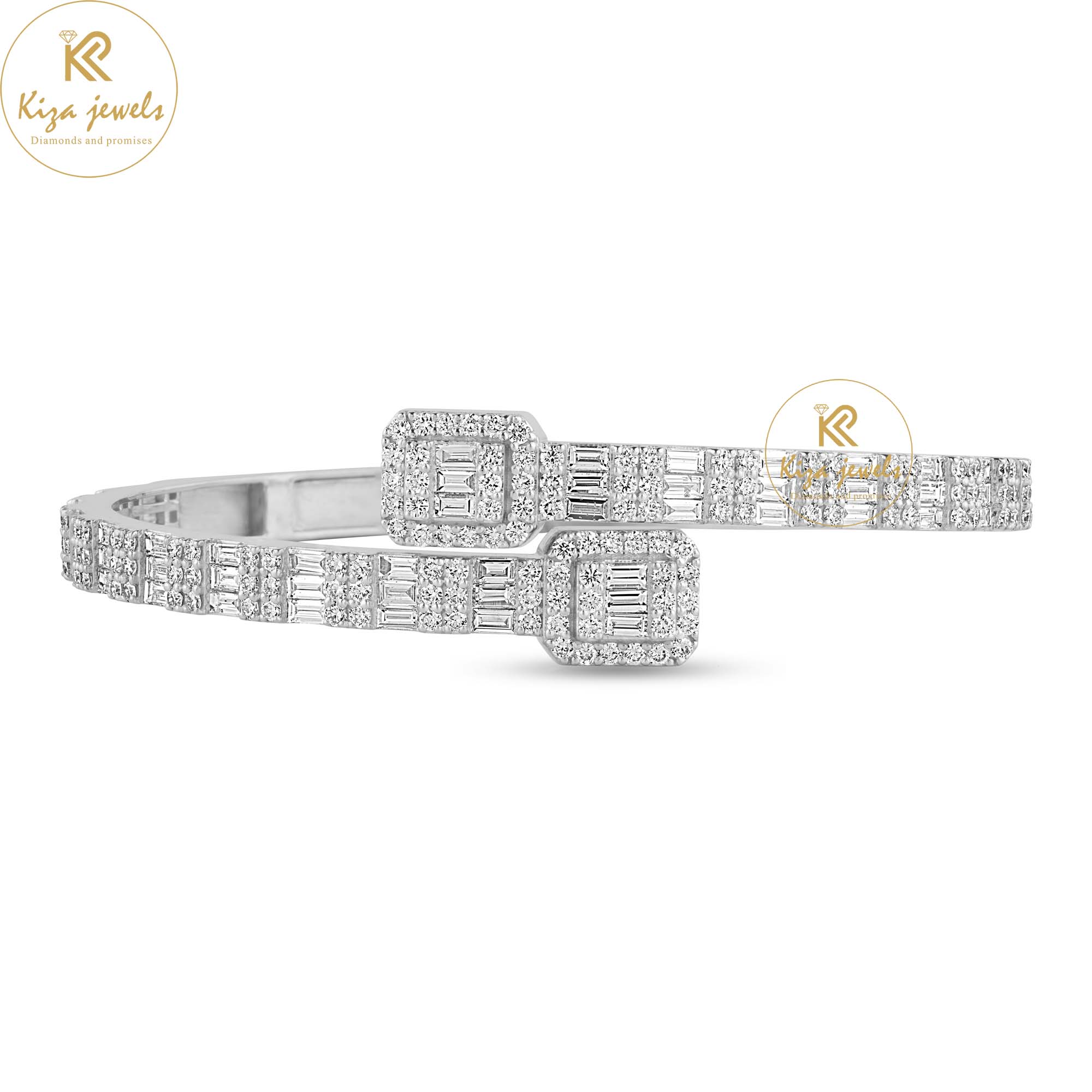 4.75  TDW Baguette & Round Cut Diamond Bangle Bracelet