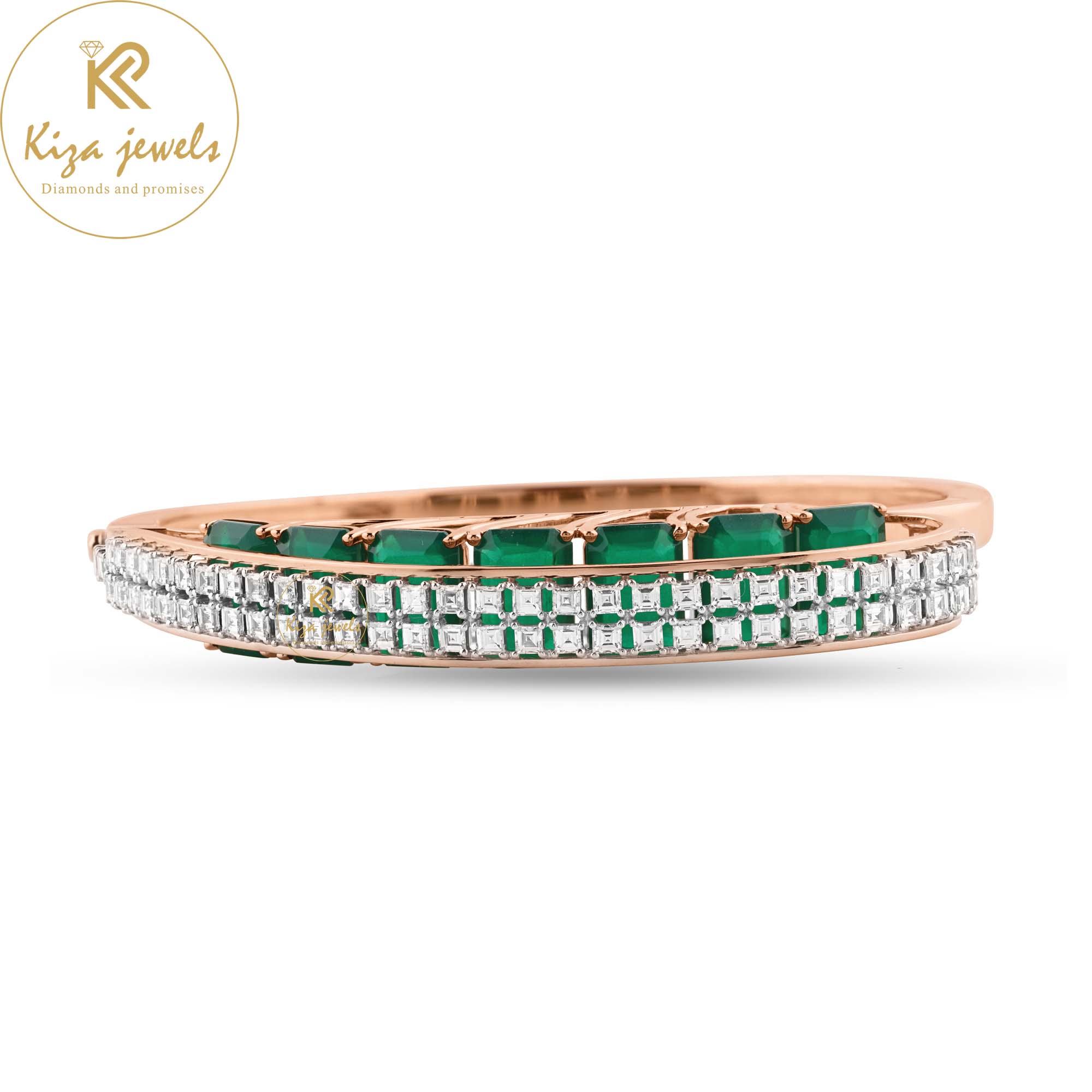 17.10 TDW Carre & F.G.Emerald Gem Stone Diamond Bangle Bracelet