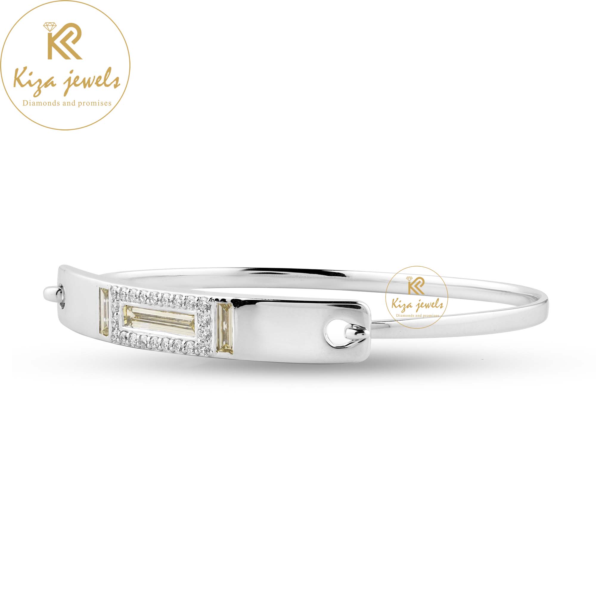 1.866 TDW Baguette & Round Cut Diamond Bangle Bracelet