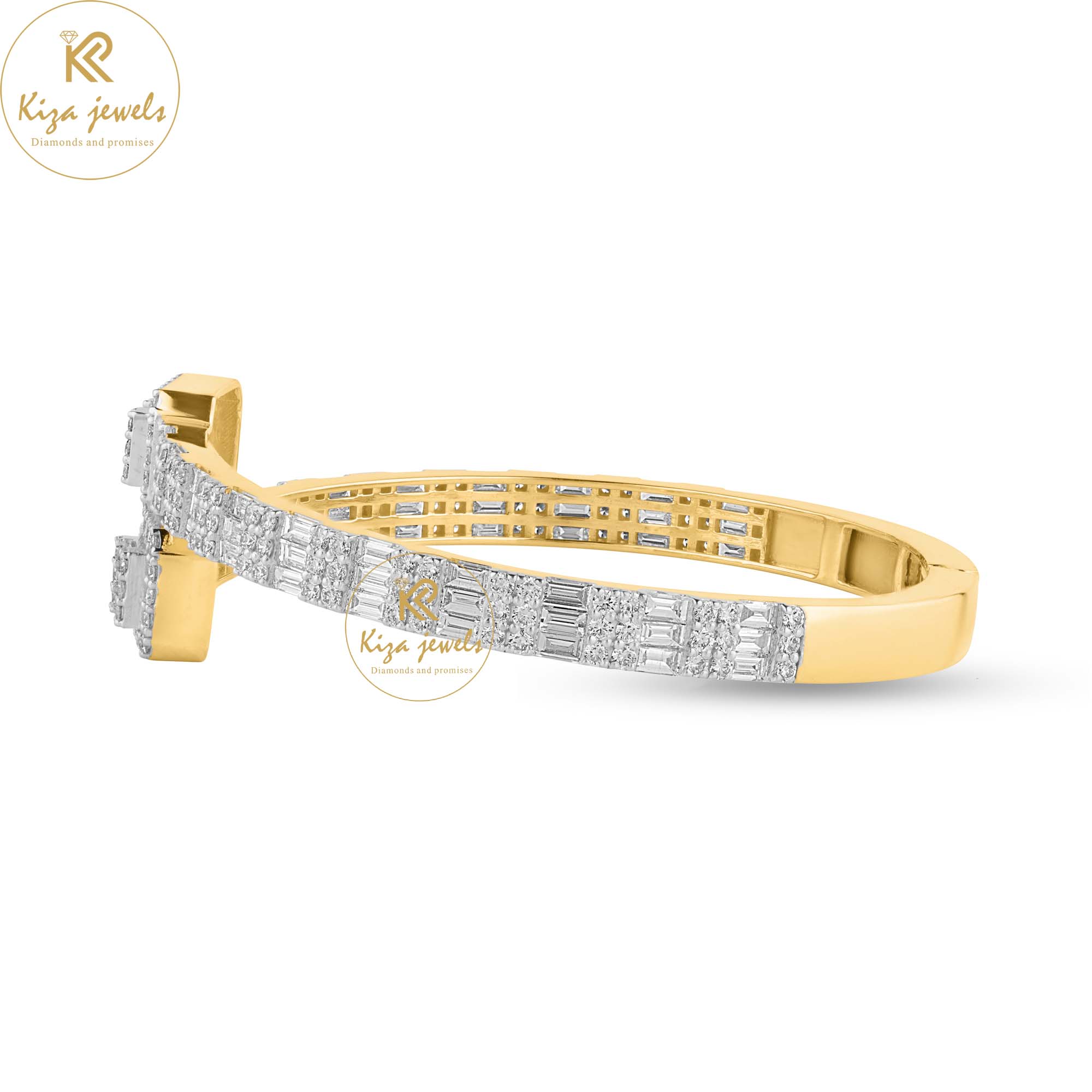 4.75  TDW Baguette & Round Cut Diamond Bangle Bracelet