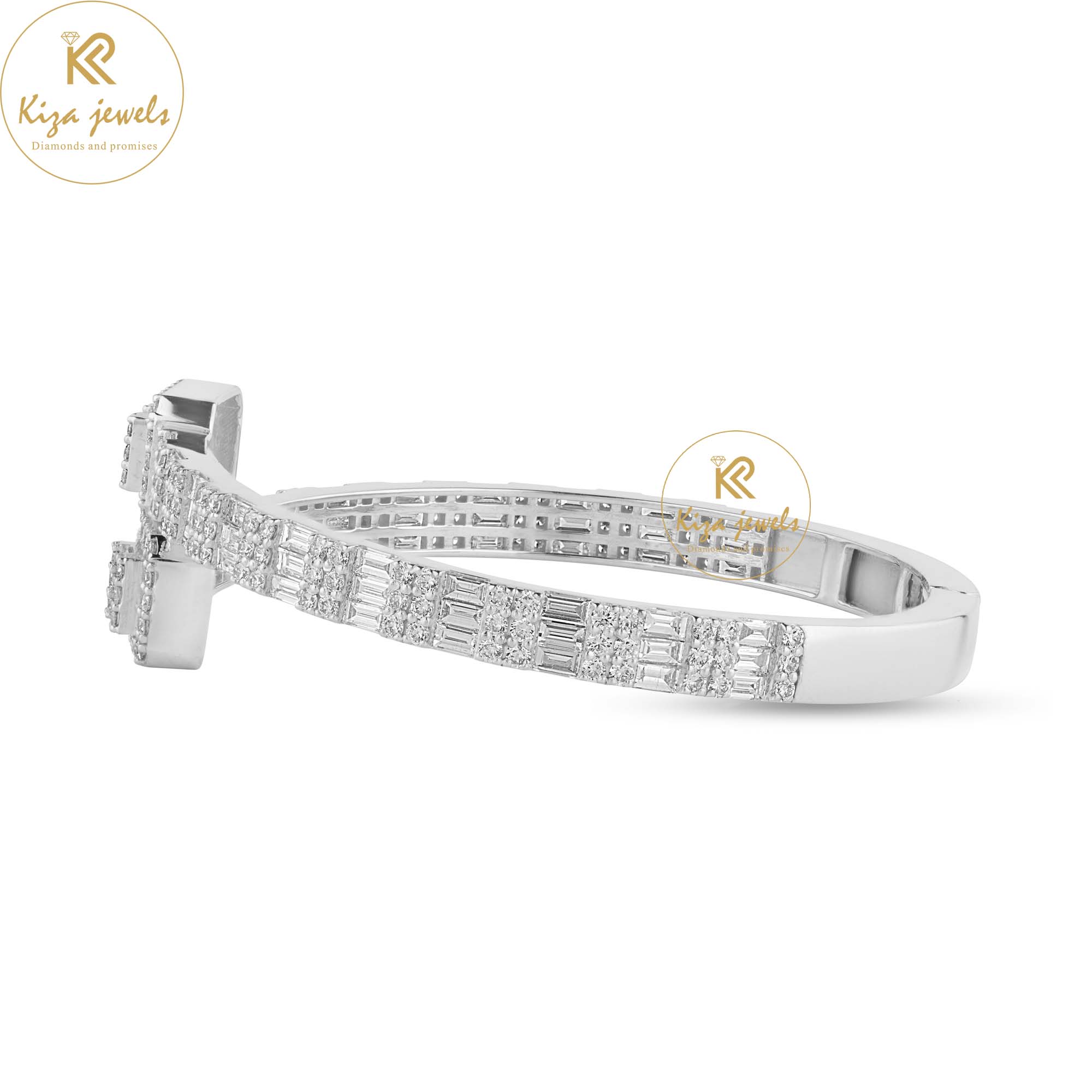 4.75  TDW Baguette & Round Cut Diamond Bangle Bracelet