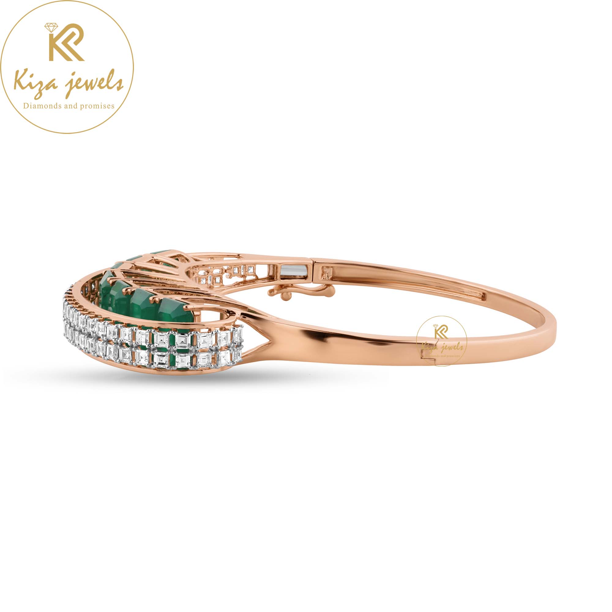 17.10 TDW Carre & F.G.Emerald Gem Stone Diamond Bangle Bracelet