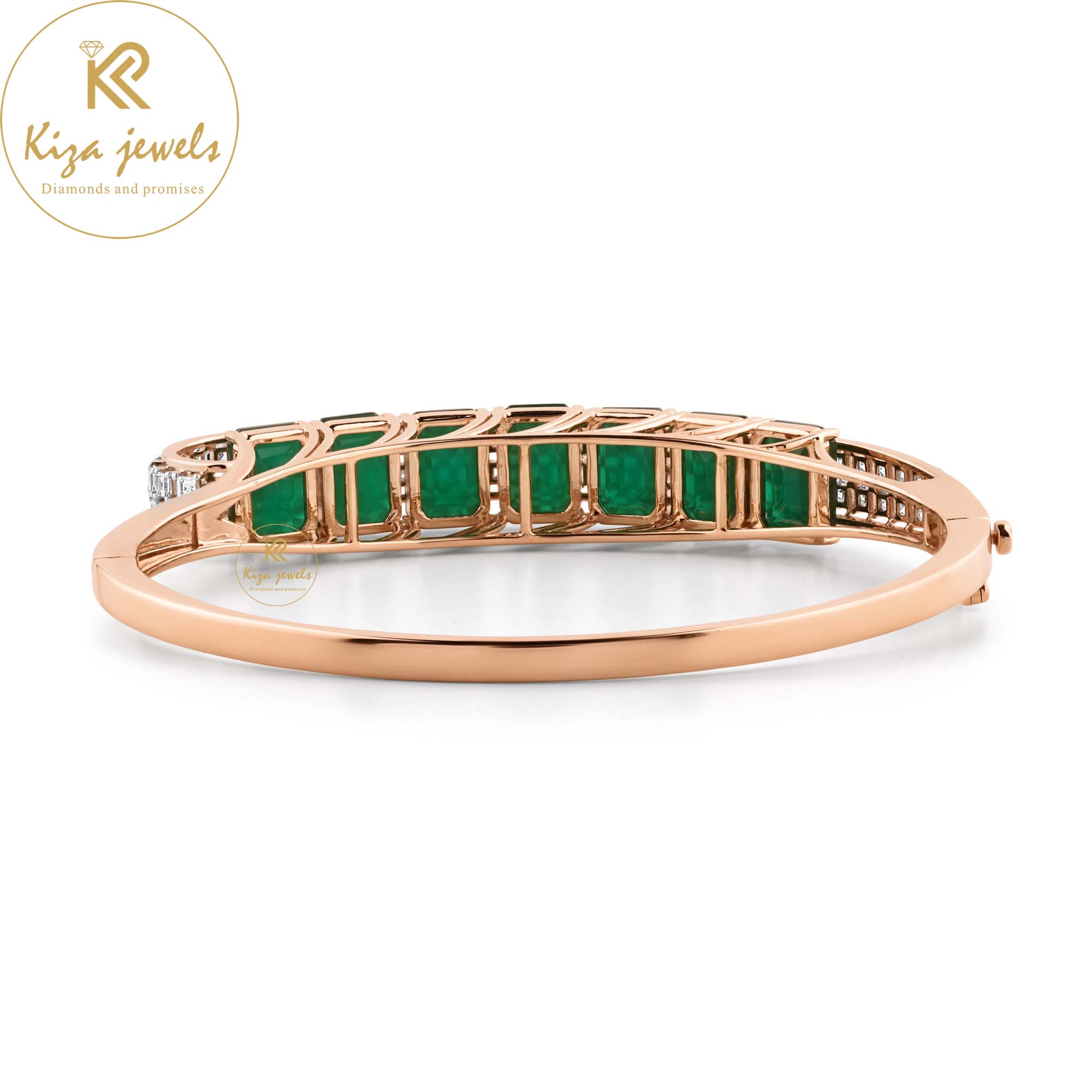 17.10 TDW Carre & F.G.Emerald Gem Stone Diamond Bangle Bracelet