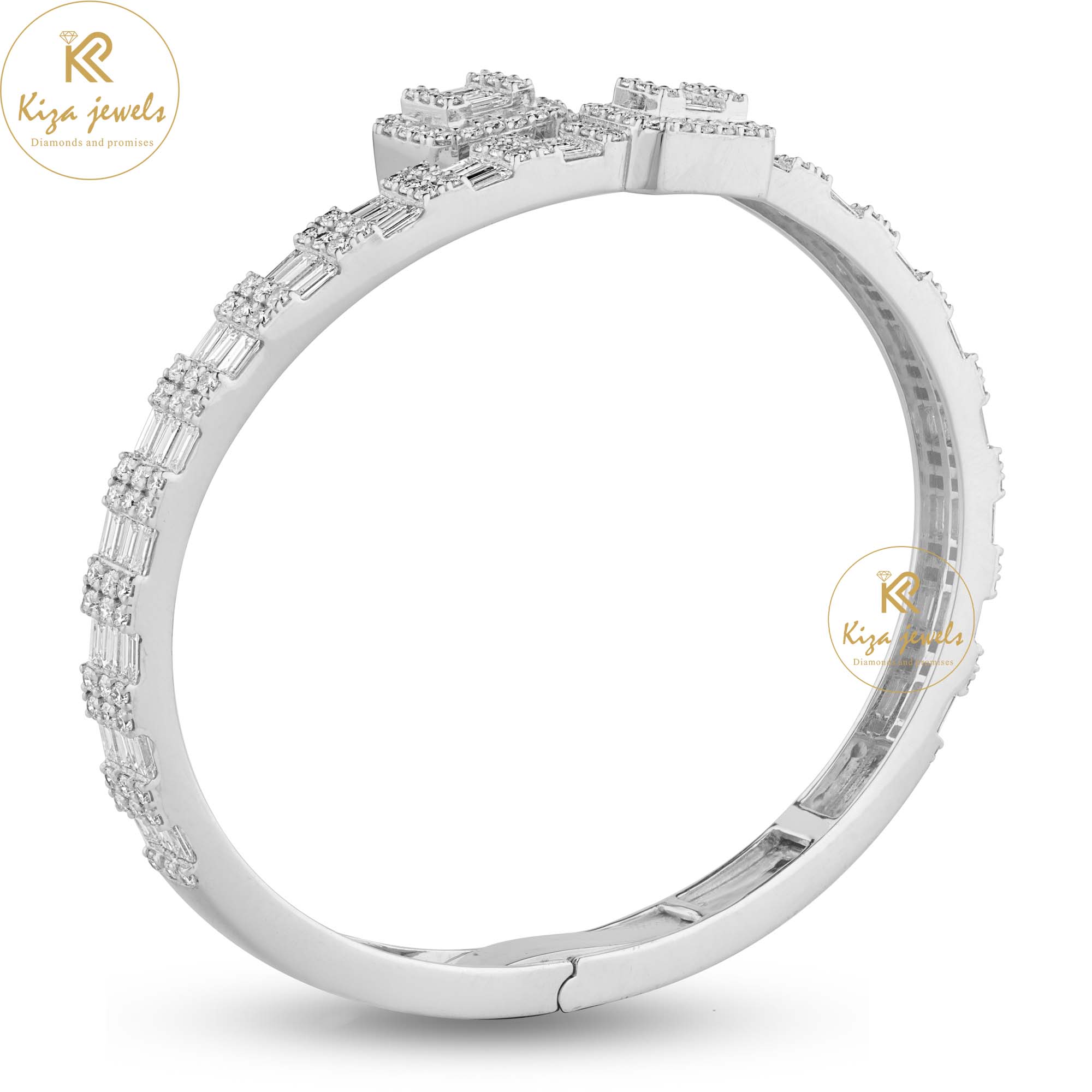 4.75  TDW Baguette & Round Cut Diamond Bangle Bracelet