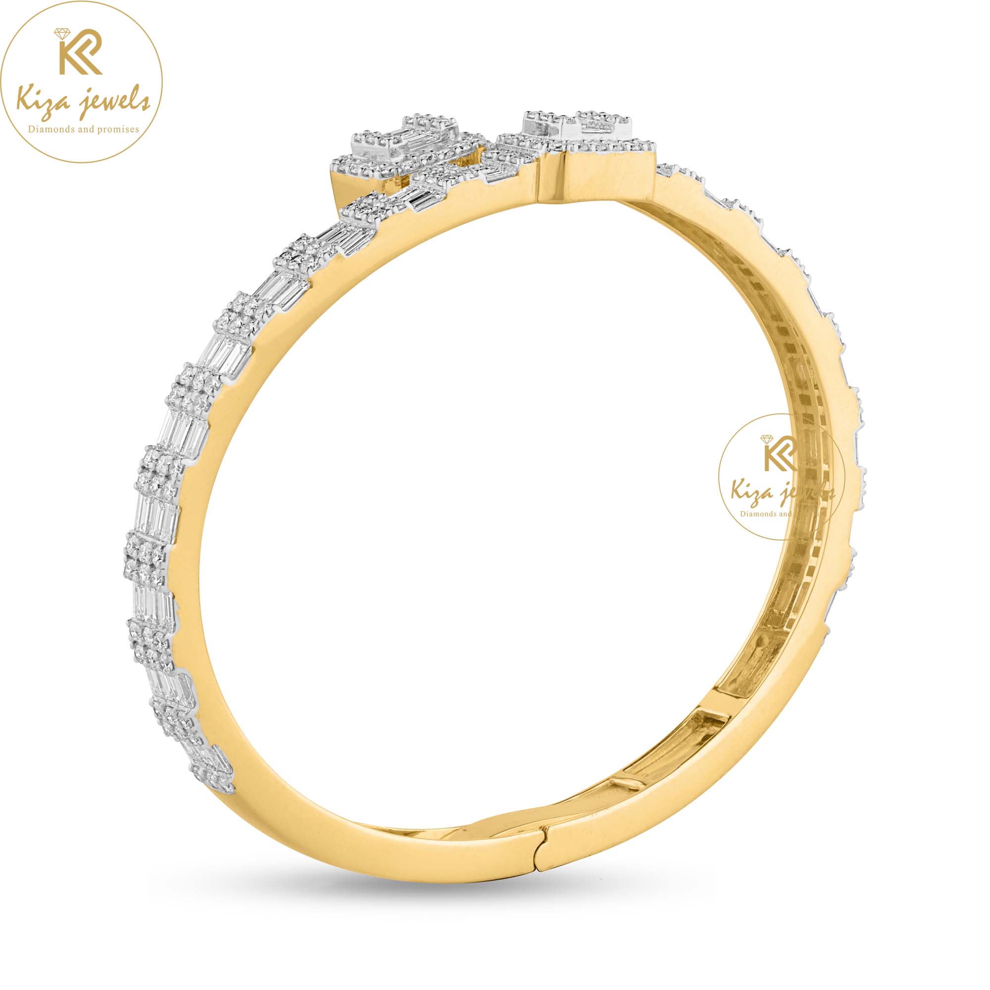 4.75  TDW Baguette & Round Cut Diamond Bangle Bracelet