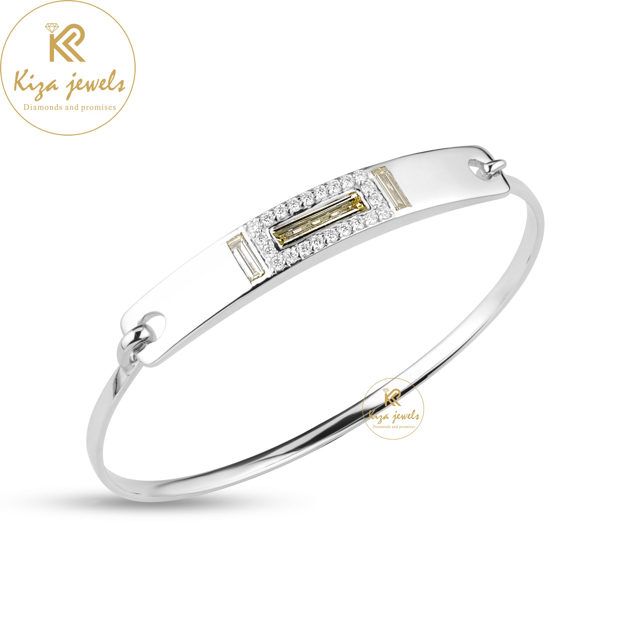 1.866 TDW Baguette & Round Cut Diamond Bangle Bracelet