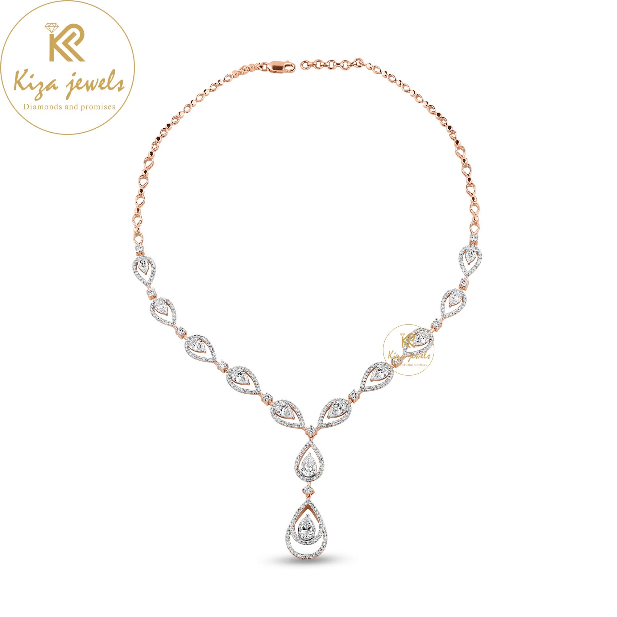 15.134 TDW  Pear & Round Cut Diamond Charm Necklace