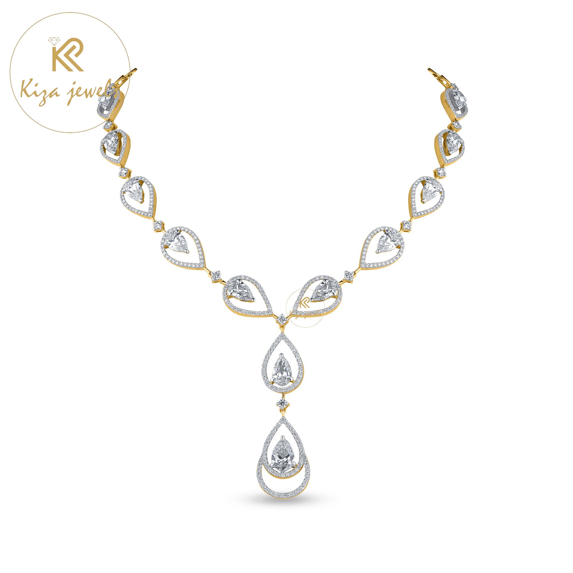 21.226 TDW Pear & Round Cut Women's Diamond Charm Necklace