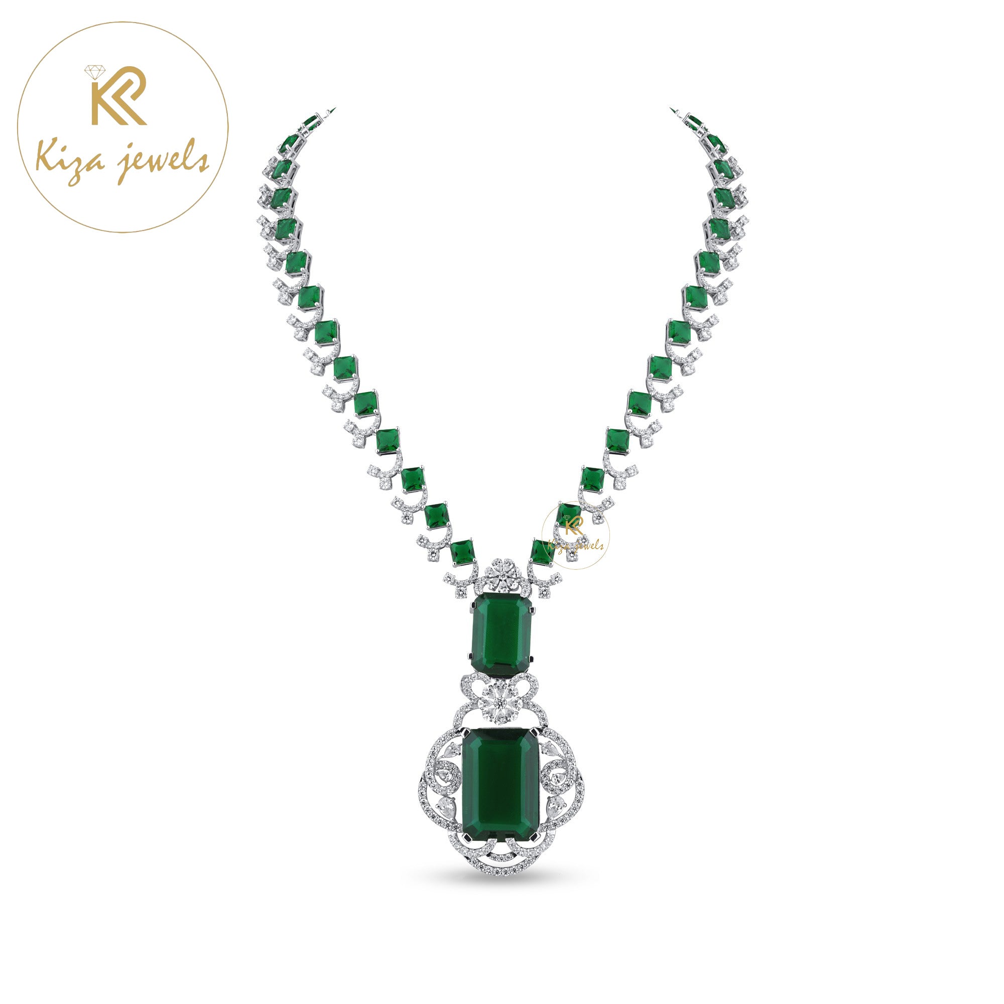 122.06 TDW Emerald, Princess, Pear & Round Cut Diamond Women's Charm Necklace