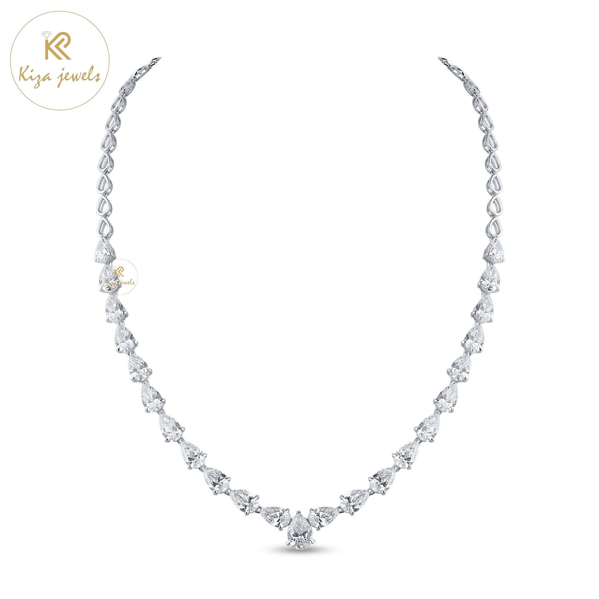 34.63 TDW Pear Cut Diamond White Gold Charm Necklace