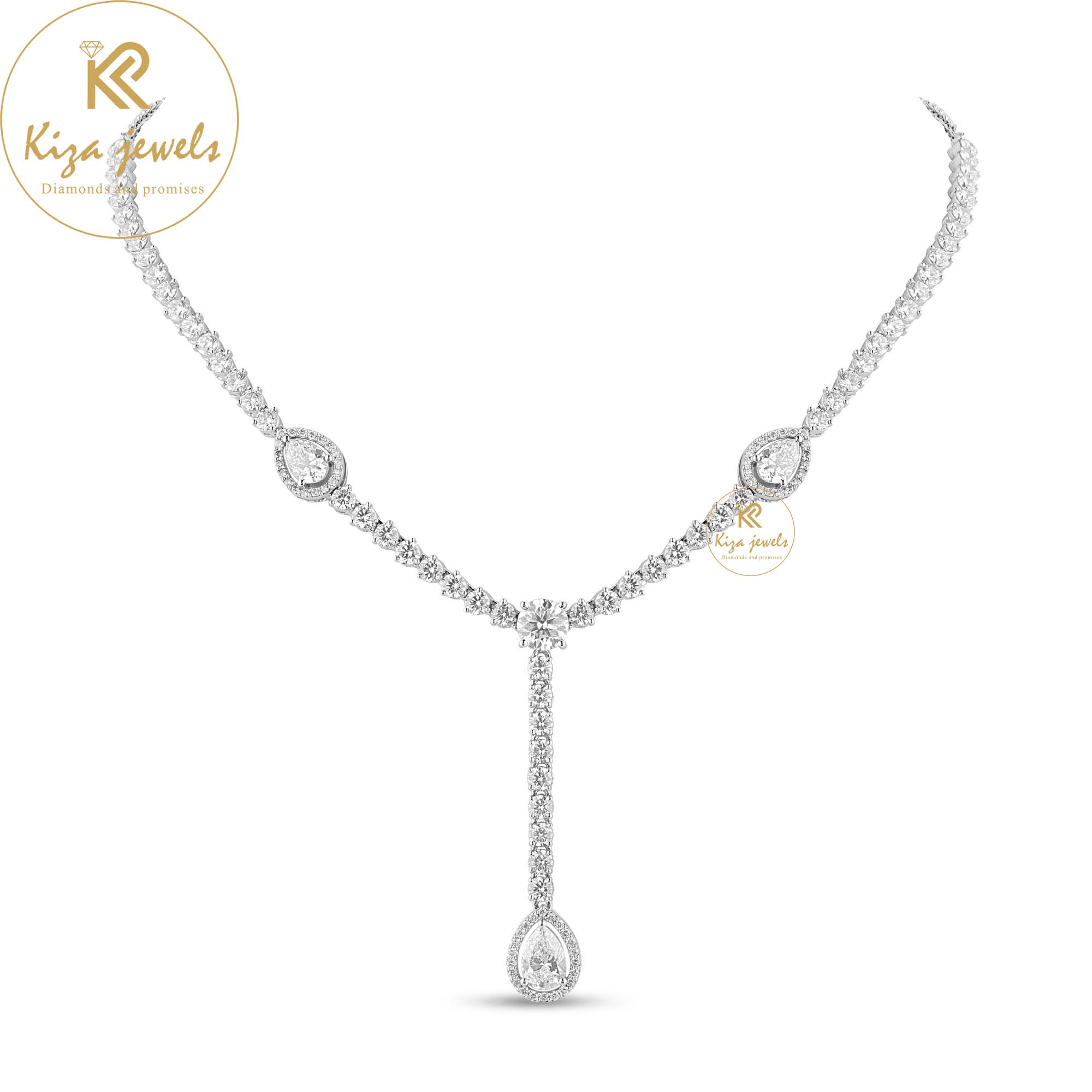 15.076 TDW Pear & Round Diamond Charm Necklace