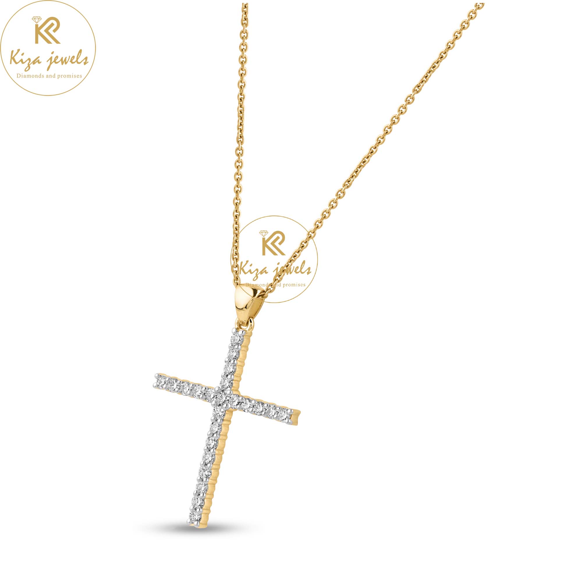 0.35 TDW Round Cut Diamond cross Pendant With Chain