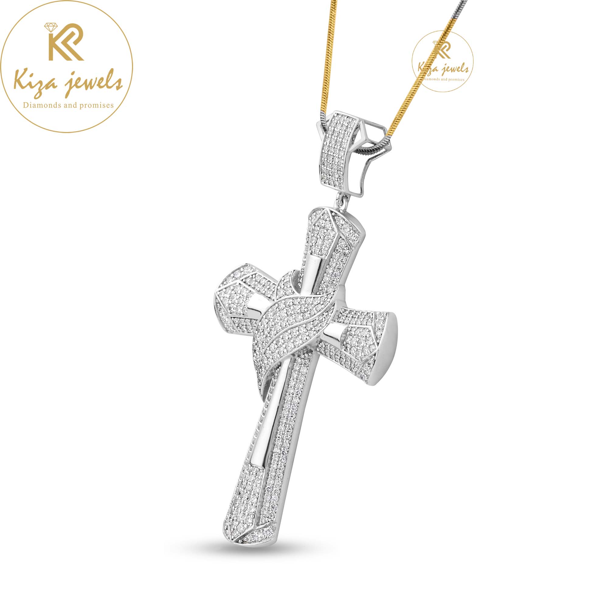 2.304 TDW Round Cut Diamond Cross Pendant