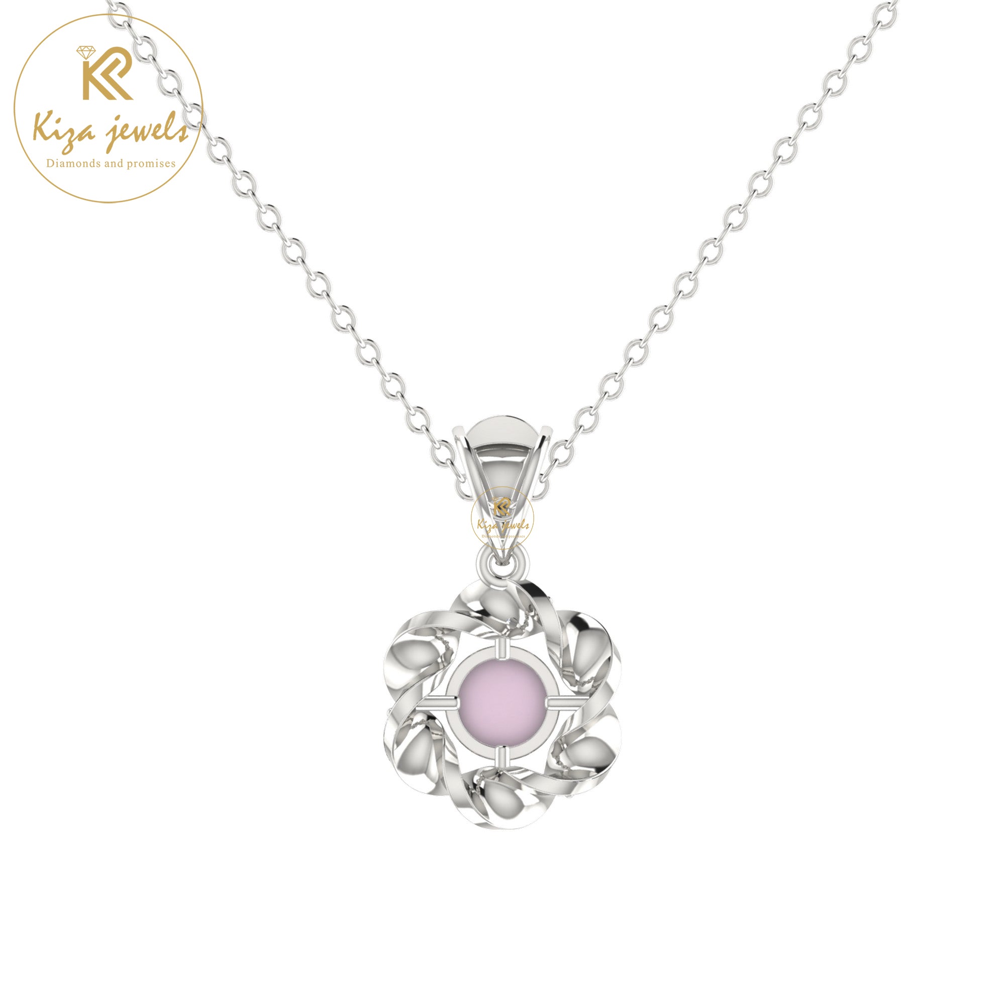 0.07 TDW Pearl & Round Cut Diamond Custom Pendant With Chain