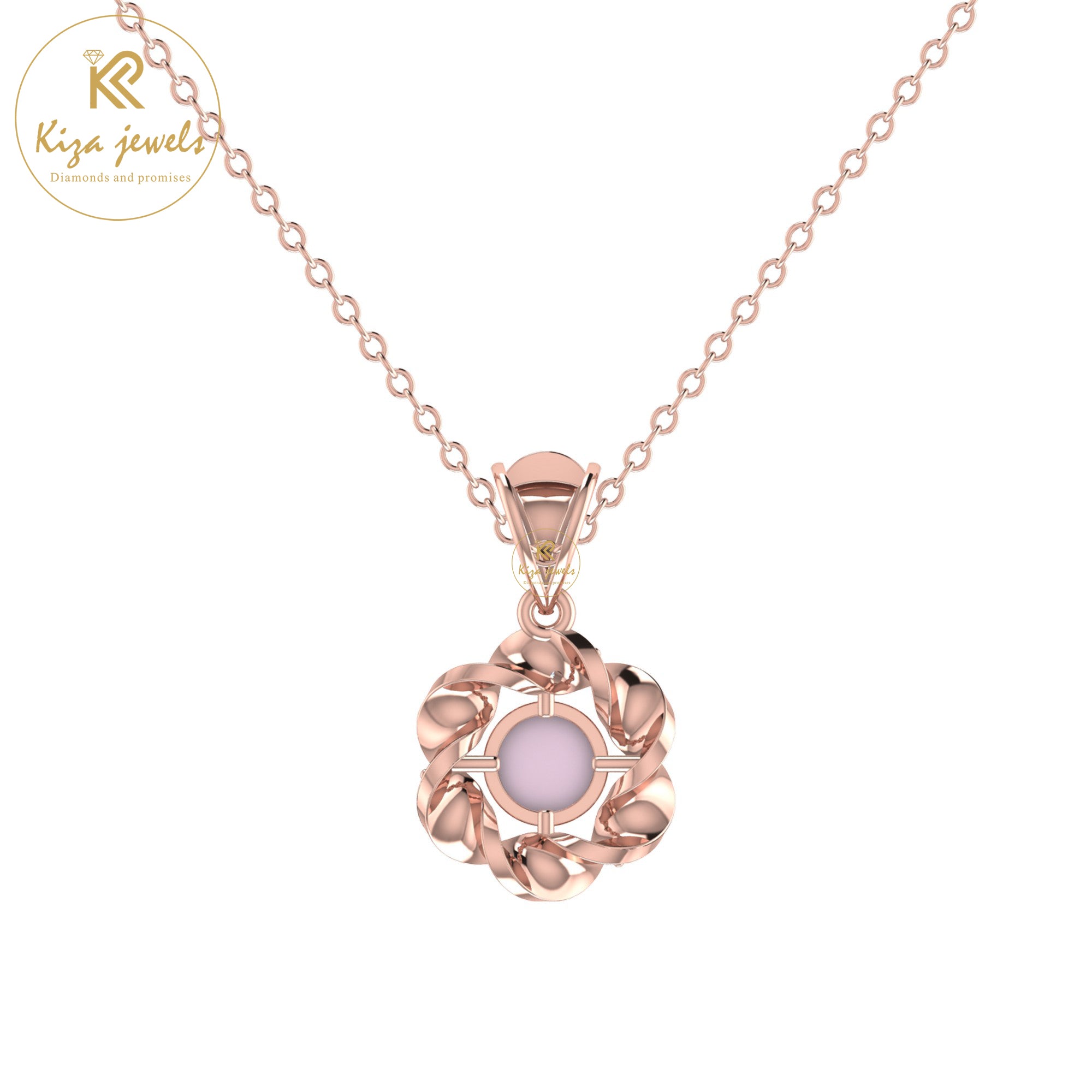 0.07 TDW Pearl & Round Cut Diamond Custom Pendant With Chain