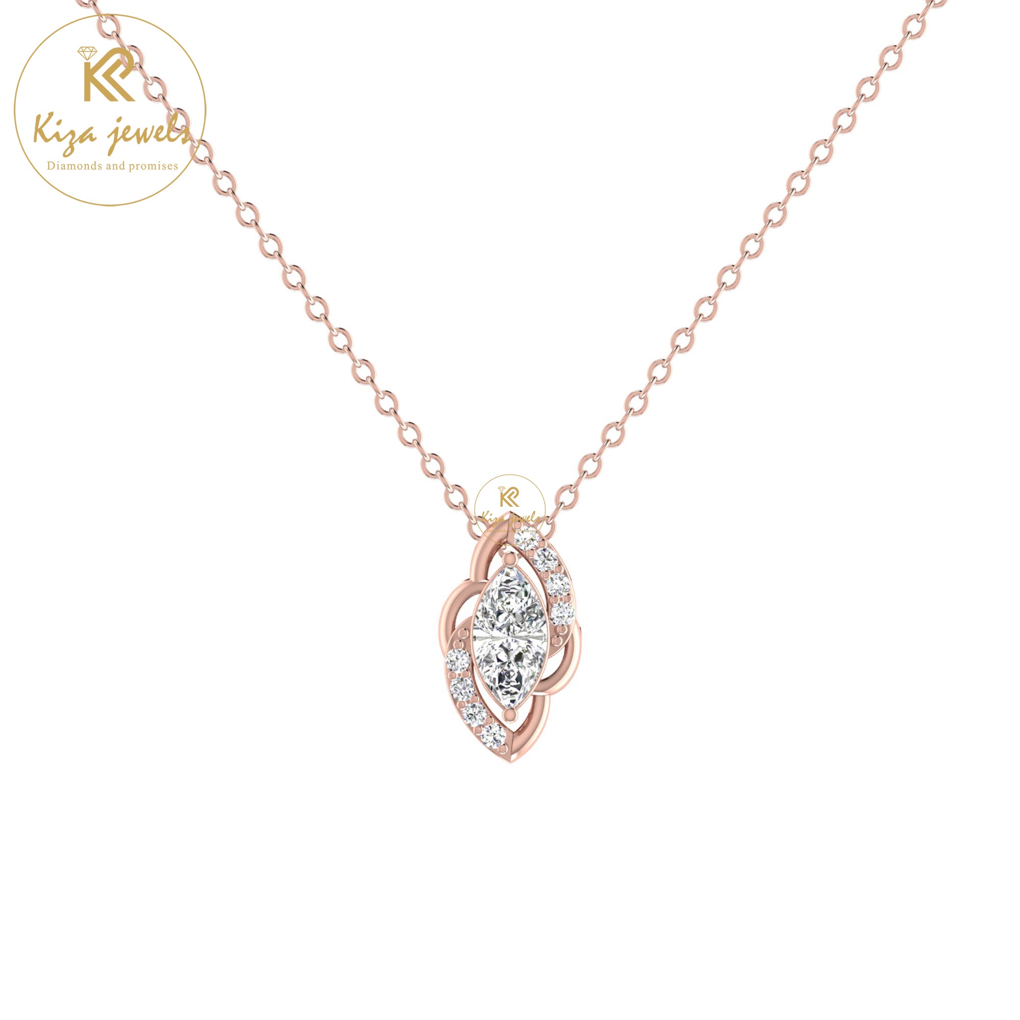 0.77 TDW Round & Marquise Cut Diamond Custom Pendant With Chain