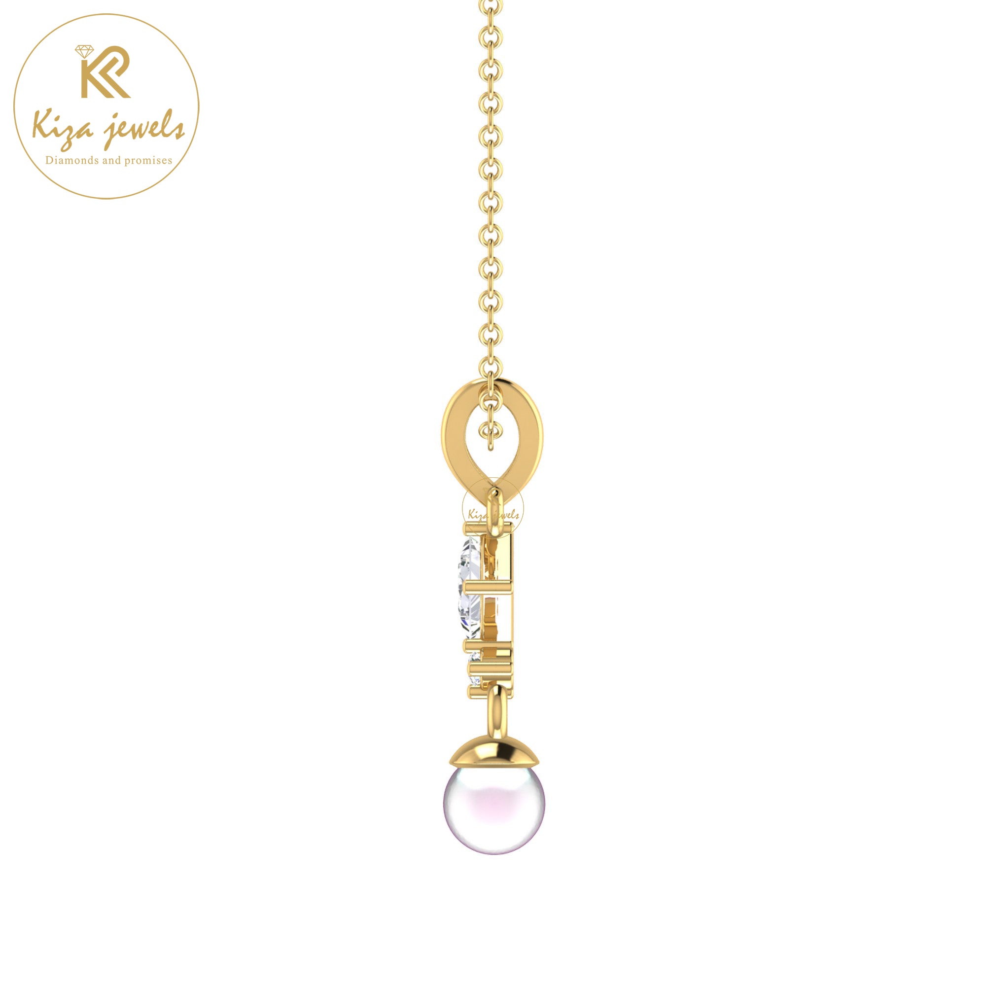 0.31 TDW Pearl & Round and Princess Cut Diamond Custom Pendant With Chain