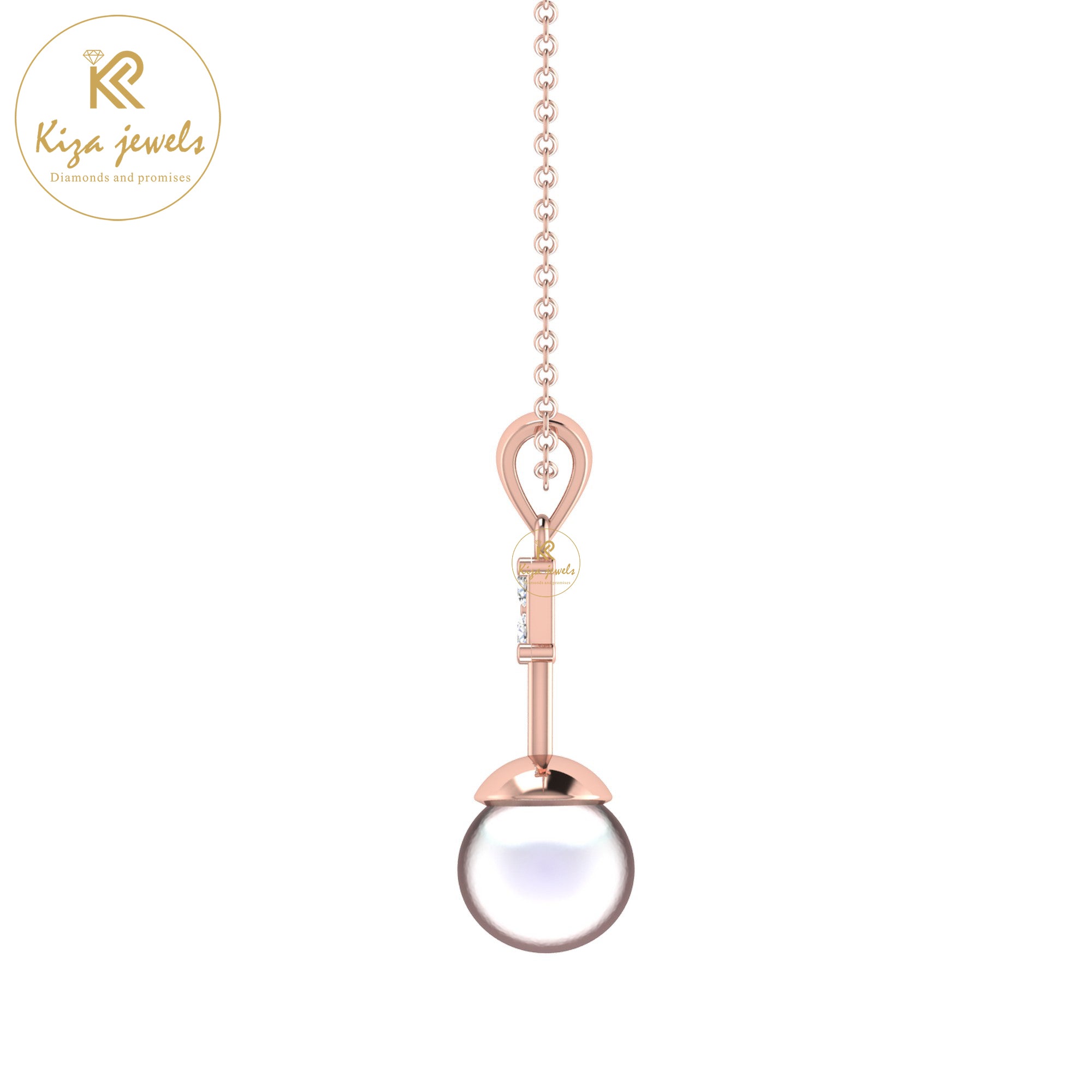 0.67 TDW Pearl & Round Cut Diamond Custom Pendant with Chain