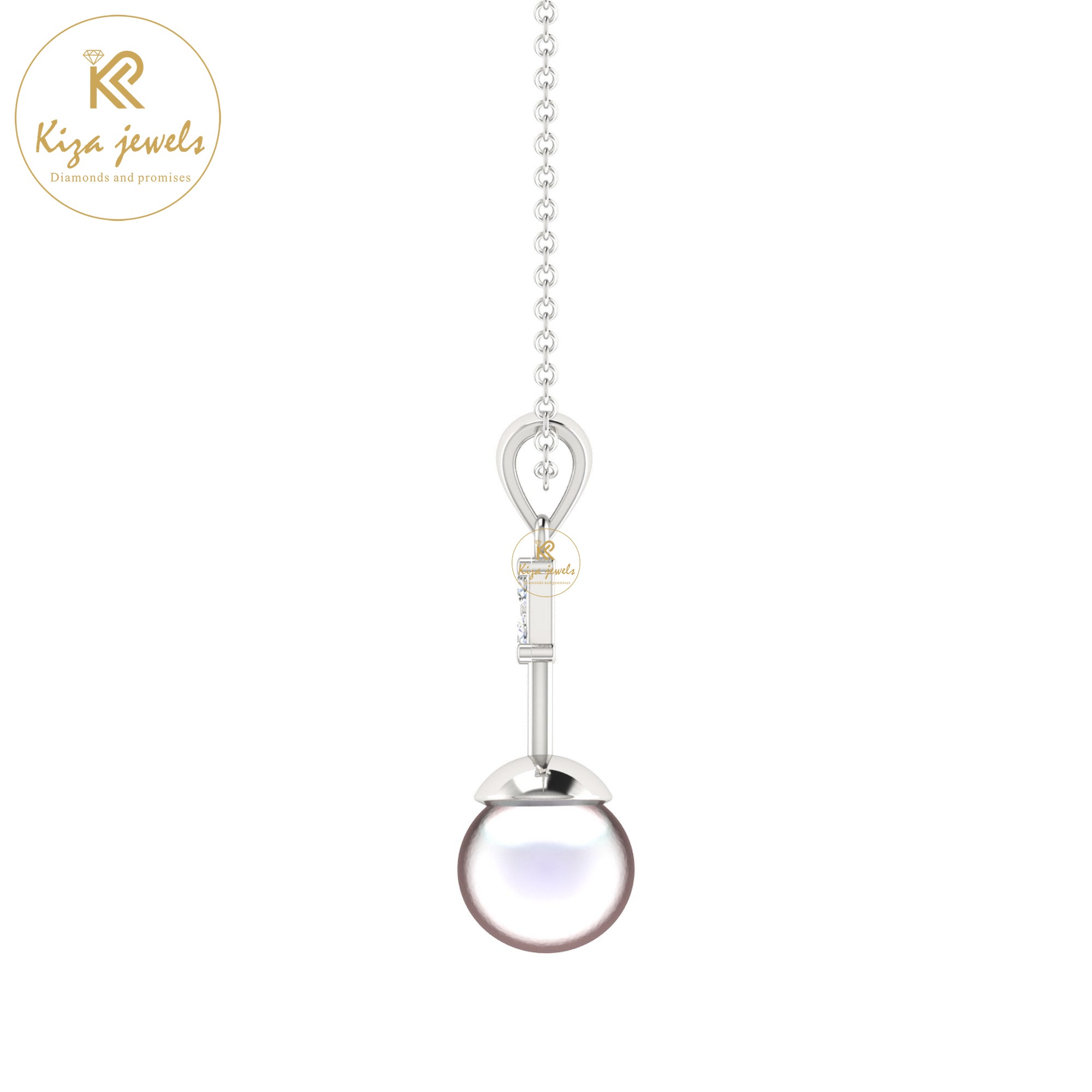 0.67 TDW Pearl & Round Cut Diamond Custom Pendant with Chain