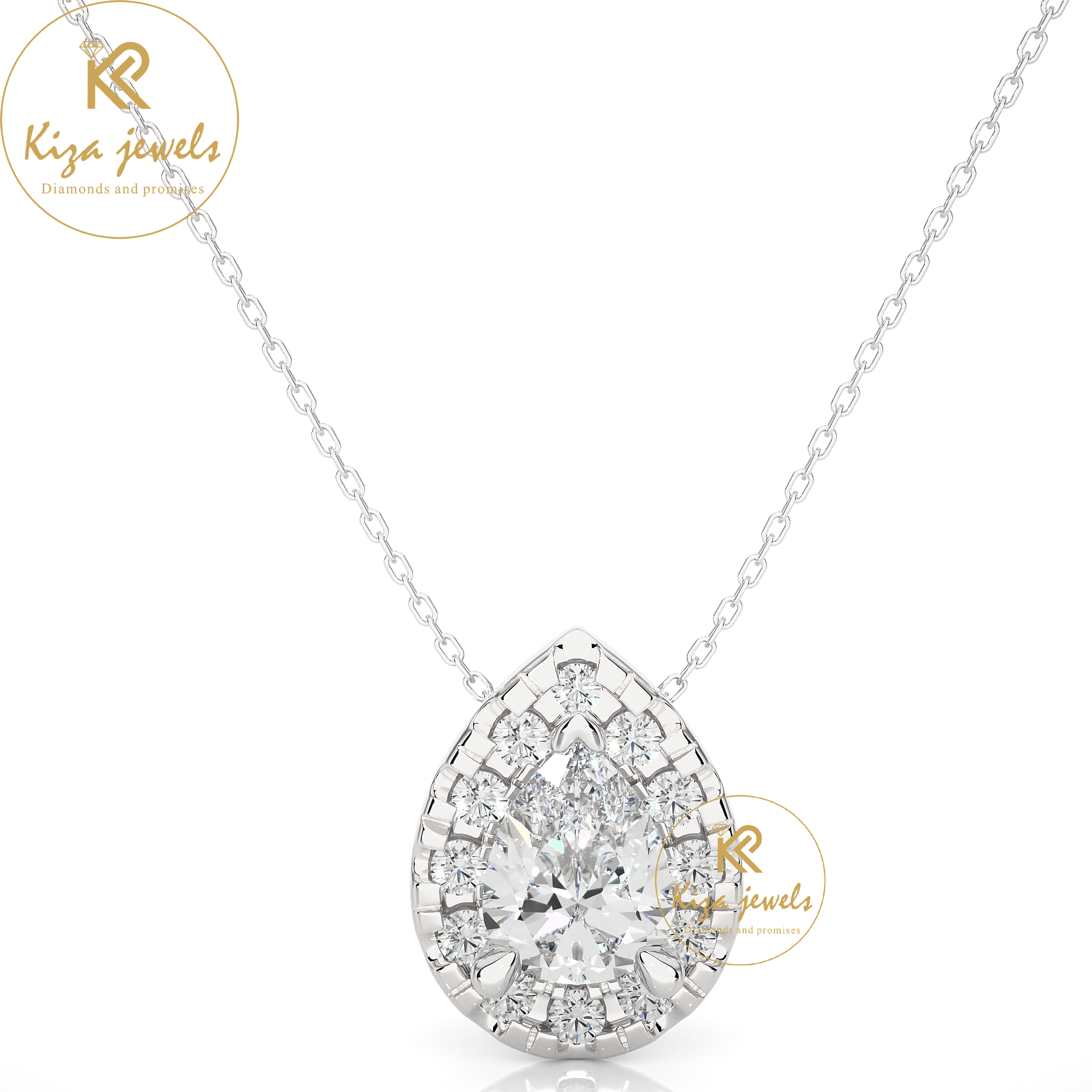 0.80 TDW Round & Pear Cut Diamond Custom Pendant With Chain