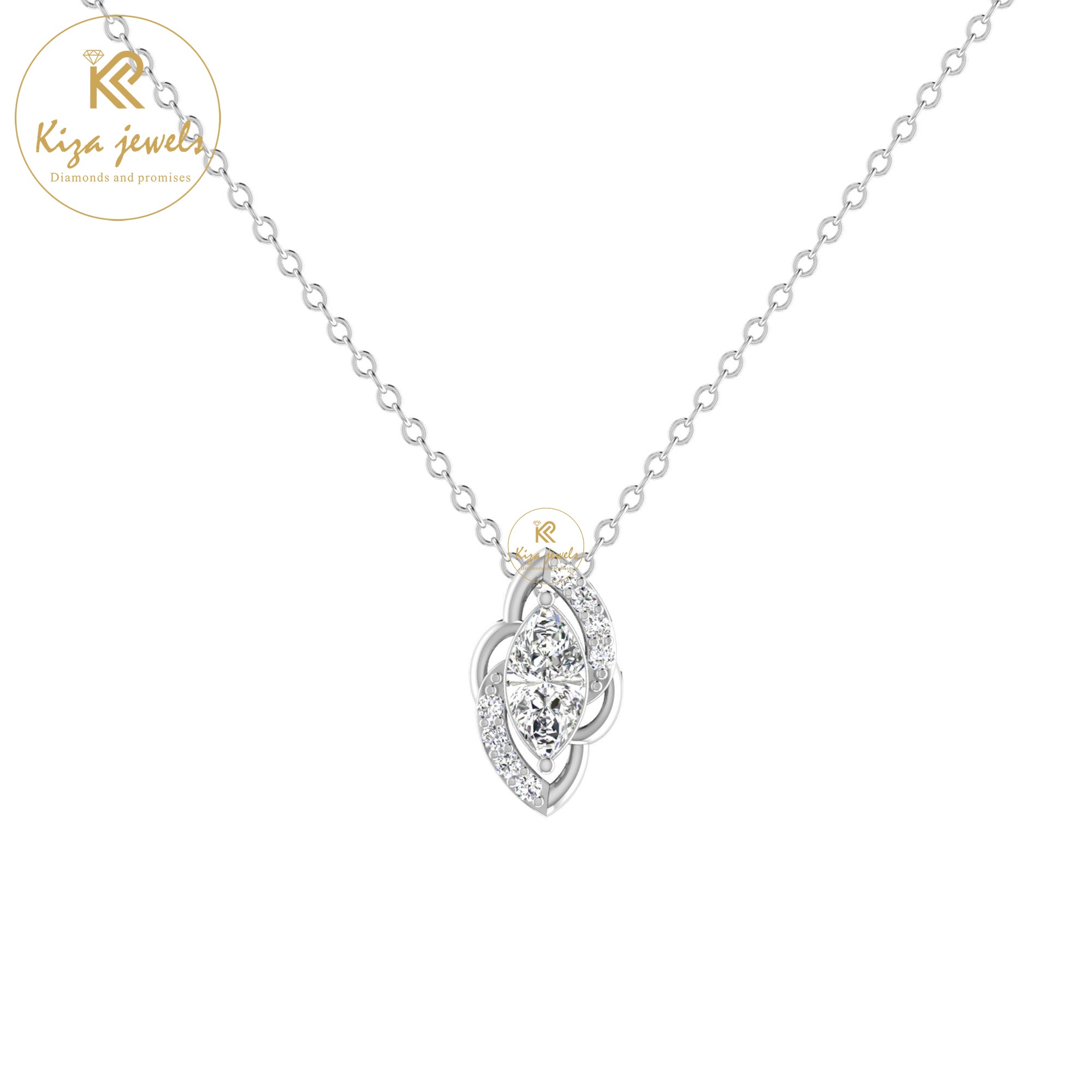 0.77 TDW Round & Marquise Cut Diamond Custom Pendant With Chain