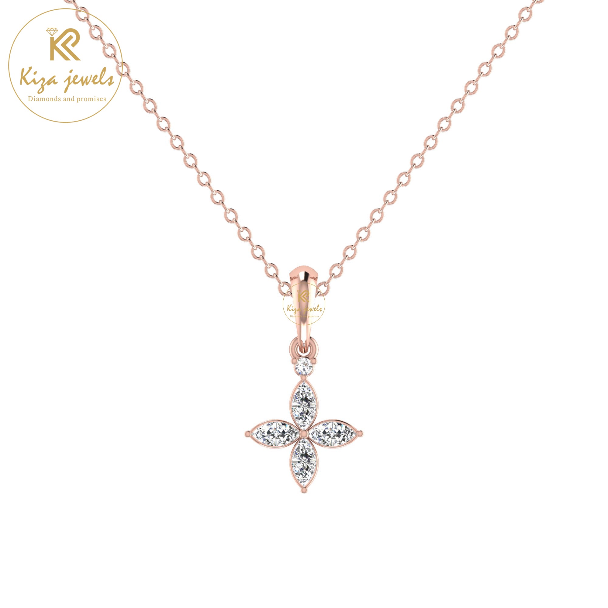 1.61 TDW Round & Marquise Cut Diamond Custom Pendant With Chain