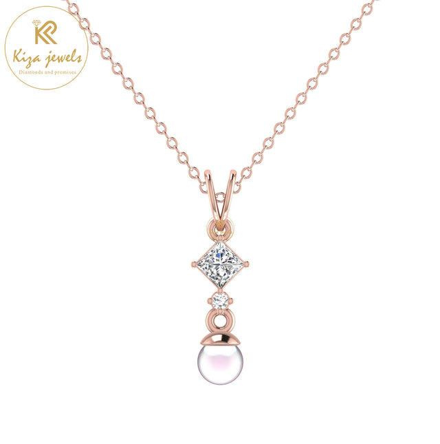 0.31 TDW Pearl & Round and Princess Cut Diamond Custom Pendant With Chain