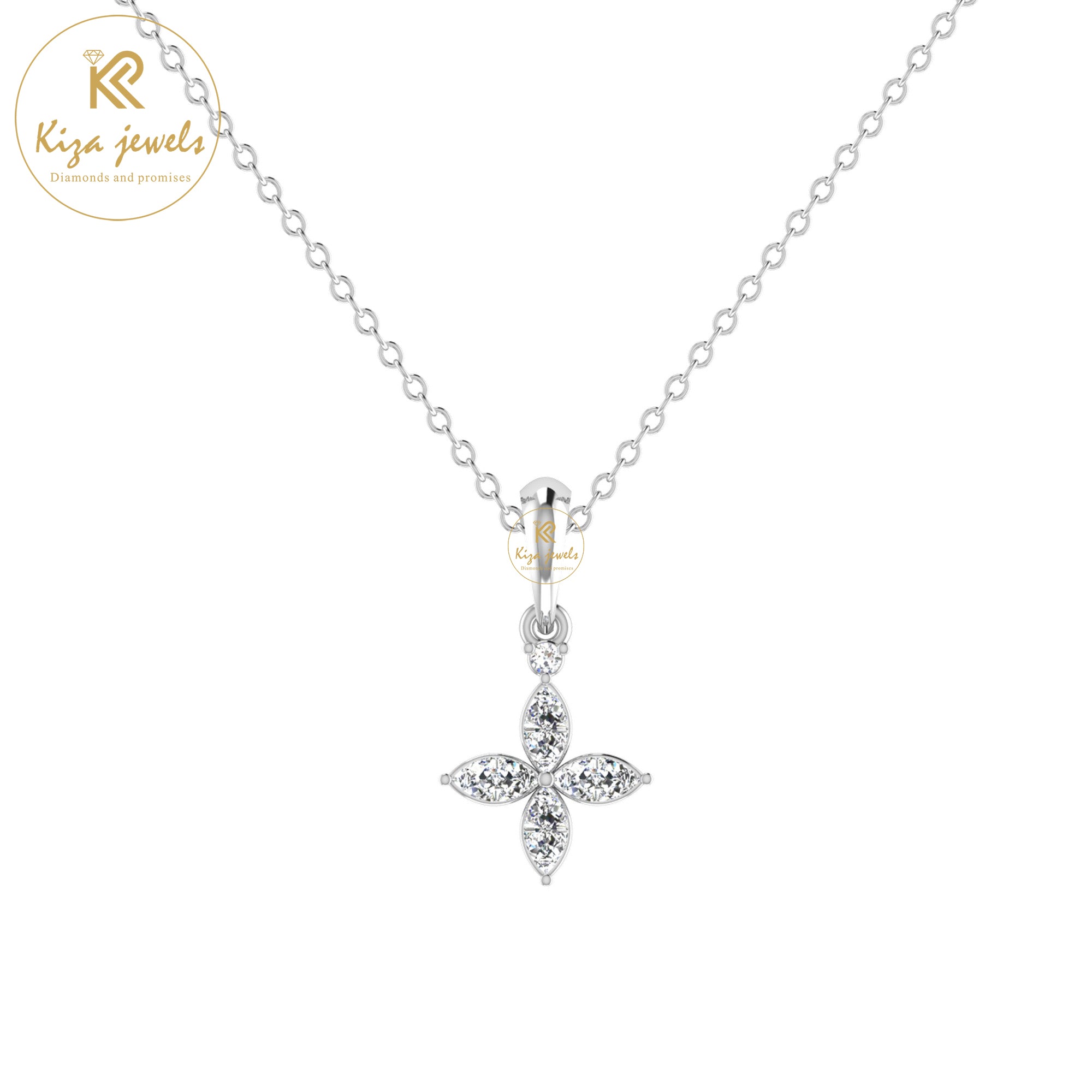 1.61 TDW Round & Marquise Cut Diamond Custom Pendant With Chain