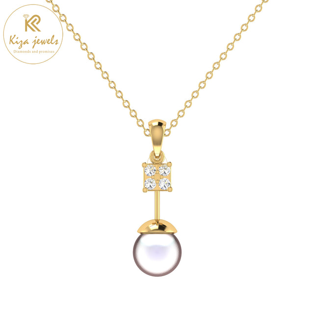 0.67 TDW Pearl & Round Cut Diamond Custom Pendant with Chain