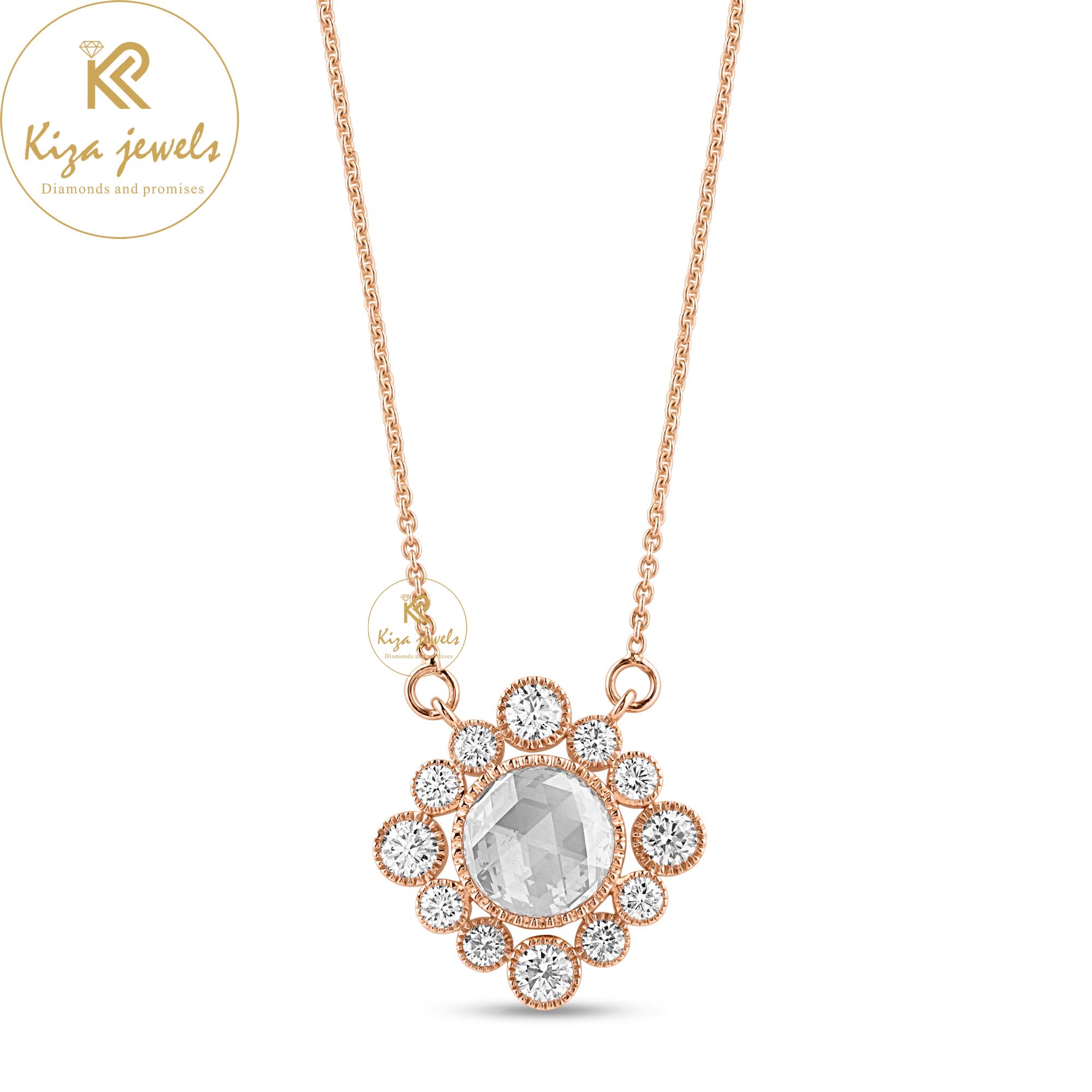 3.566 TDW Round & Rose Cut Diamond Custom Pendant With Chain